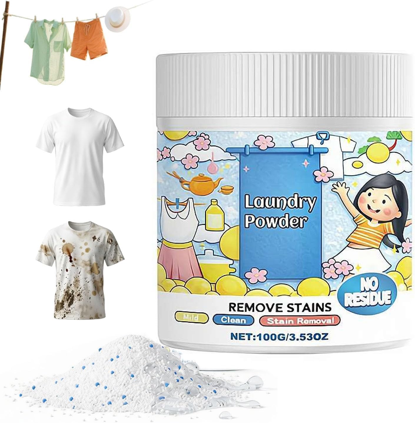 Oxygen Laundry Powder,Hyper Concentrated Laundry Detergent,100g Hyper Concentrated Strong Stain Remover Powder,No Chlorine Formula,Safe on Everyday Fabrics Removes Milk Sweat Oil Fruit Stains