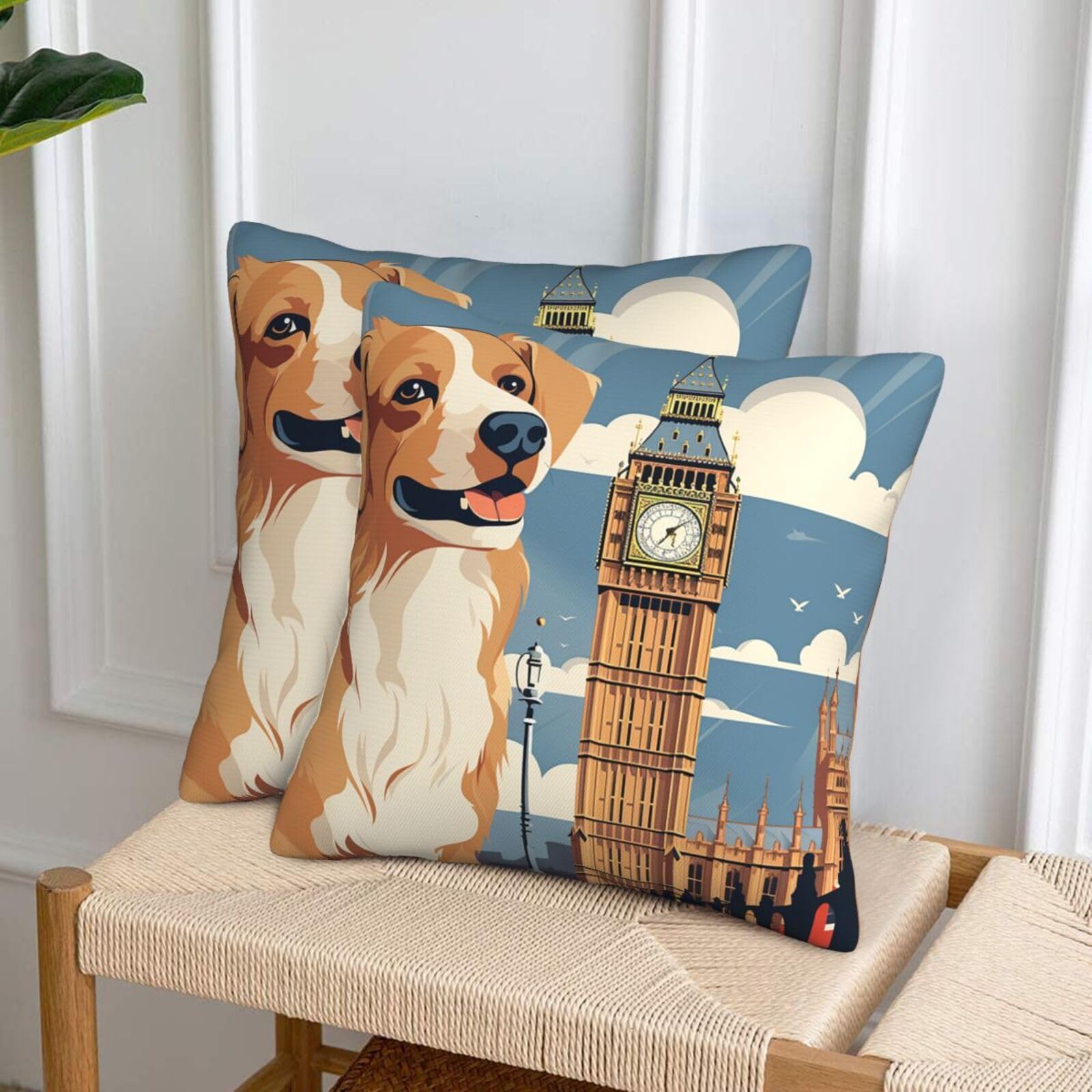 NONHAI Decorative Throw Pillow Covers Set of 2, 20"x20" Square Cushion Case Soft Comfy Cute Dog Sitting Throw Pillows for Couch Cushion Livingroom Farmhouse Home Decor Pillowcases