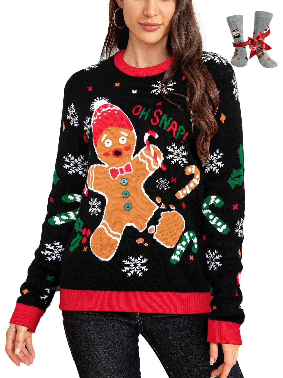 LANPULUX Ugly Christmas Sweaters for Women Pullover Christmas Sweater Funny Novelty Sweater Tops Knitted Party Jumper