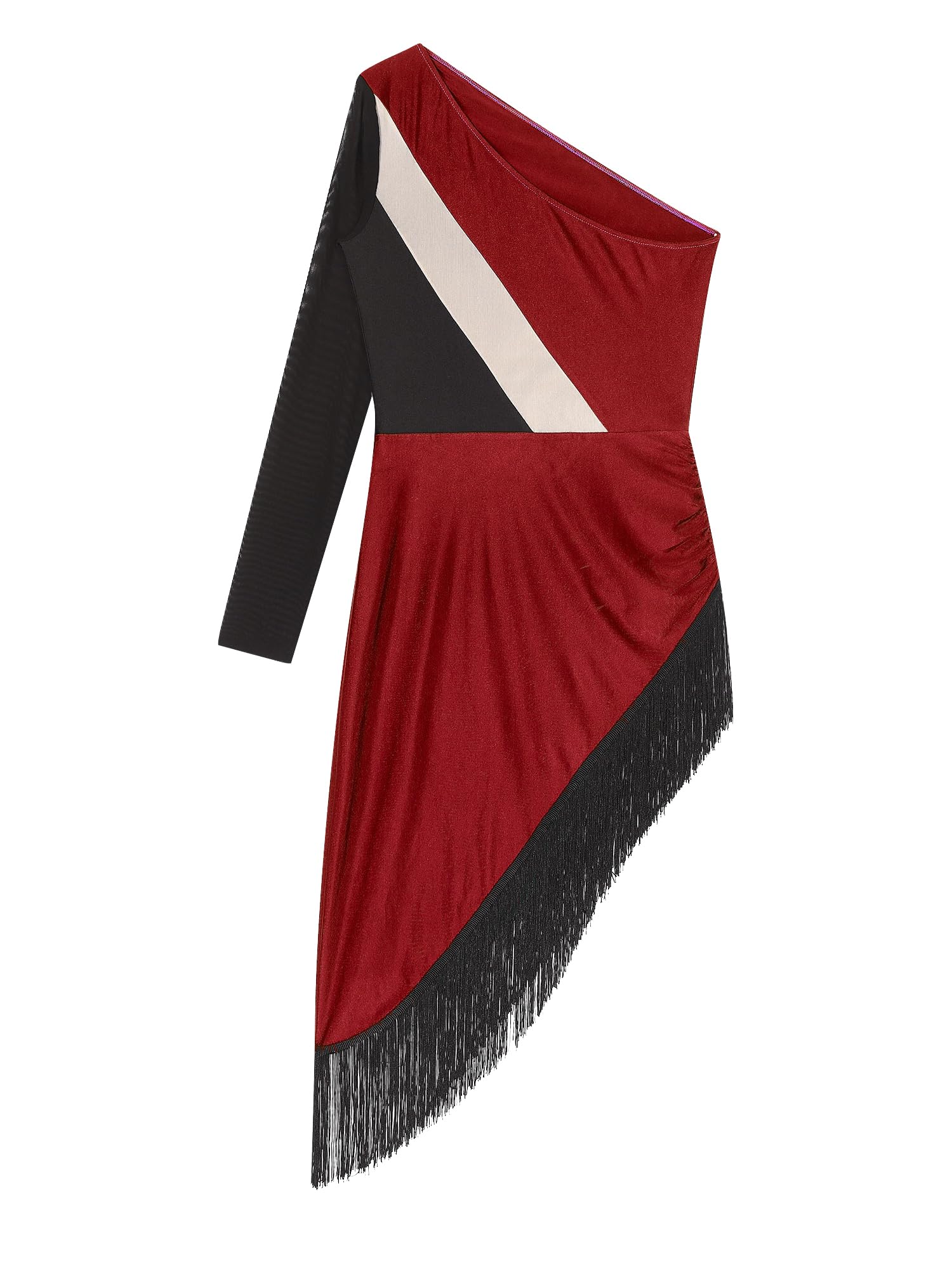 Alvivi Vestido de Baile Latino Tango Mujer Manga Larga Maillot Danza Ballet Flecos Disfraz Competición