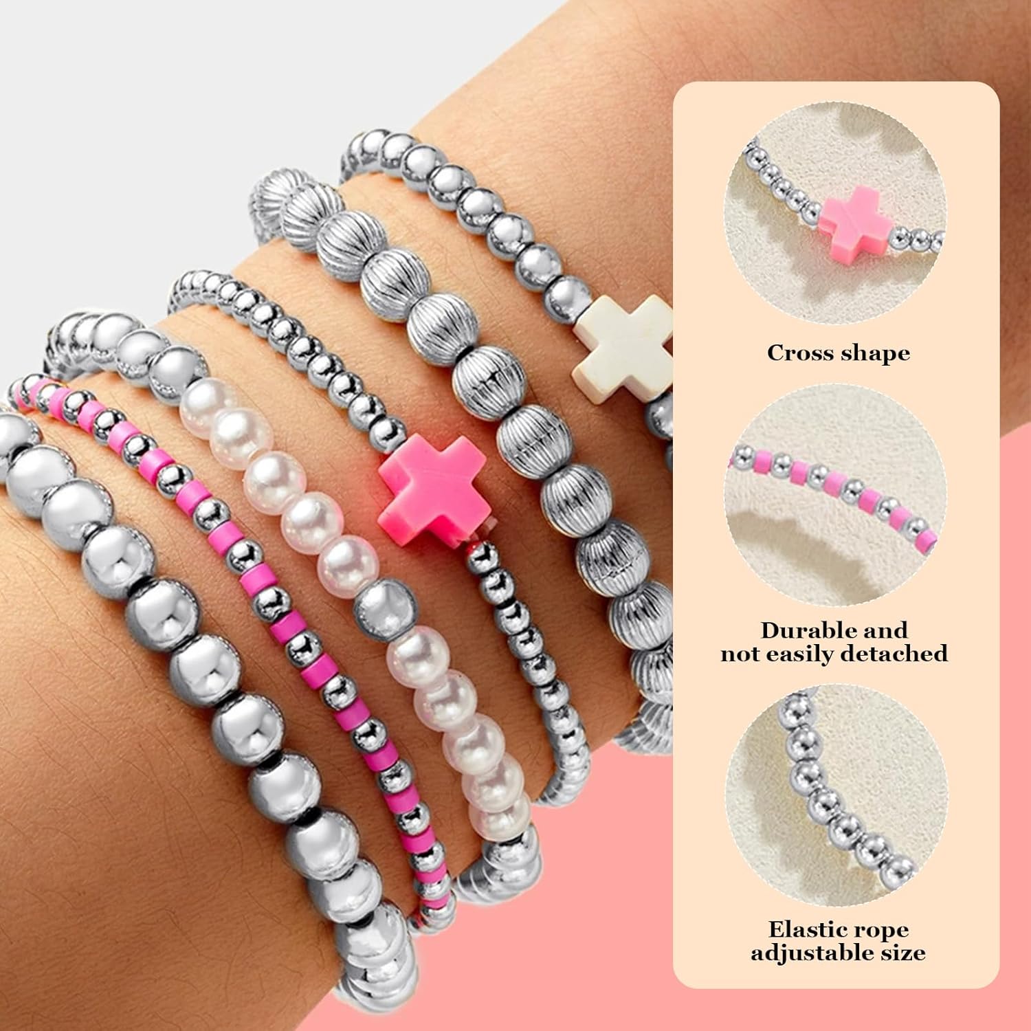 5PCS Gold Beaded Bracelets for Women Dainty Pearl Trendy Jewelry Clay Stack Stretch Bracelets Birthday Valentines Day Gifts for Women - Image 3