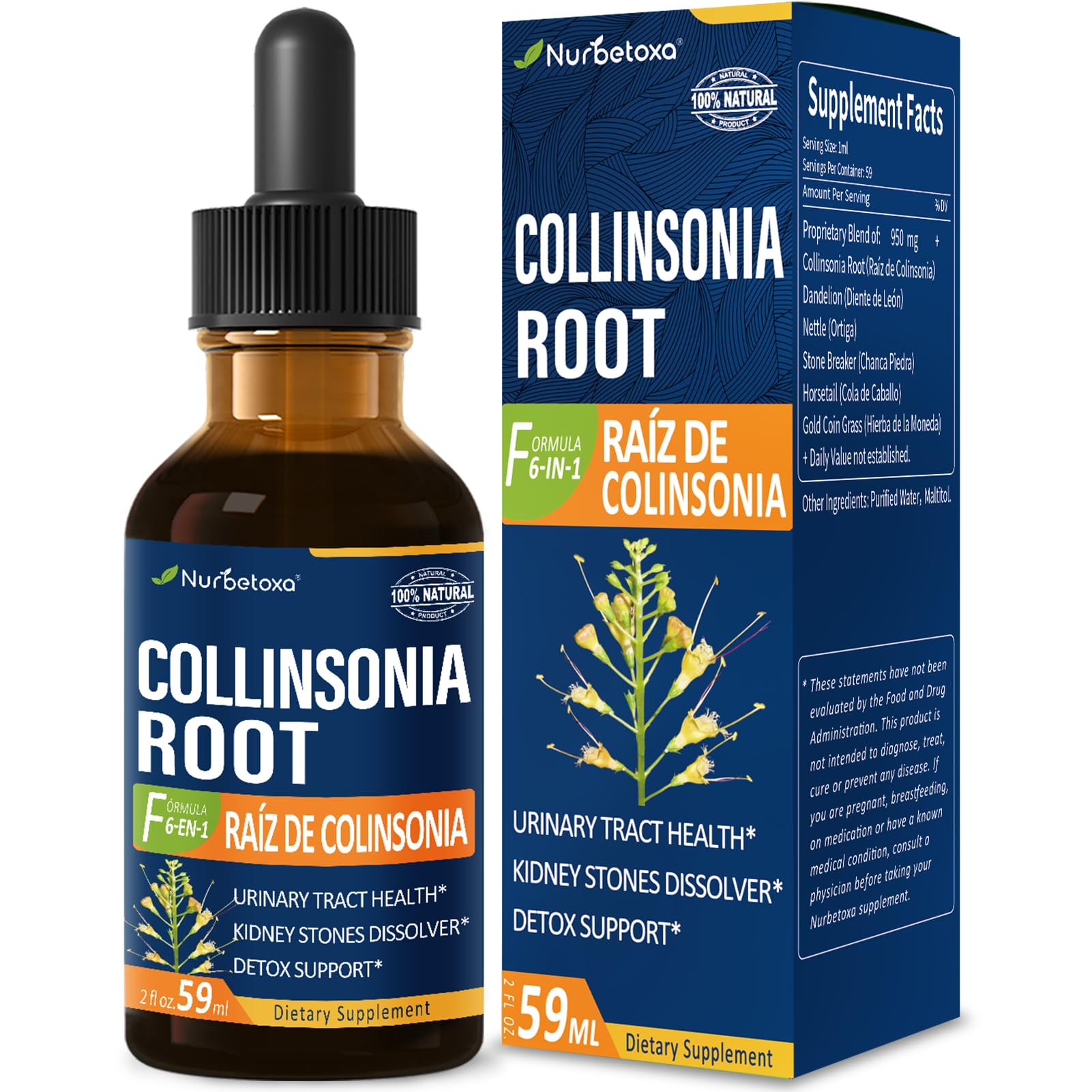Collinsonia (Stone Root) Drops for Urinary Tract Health, Natural Herbal Formula Supplement w/Stone Breaker Chanca Piedra Extract Support Kidney Stones Dissolver & Detox Cleanse. 2oz