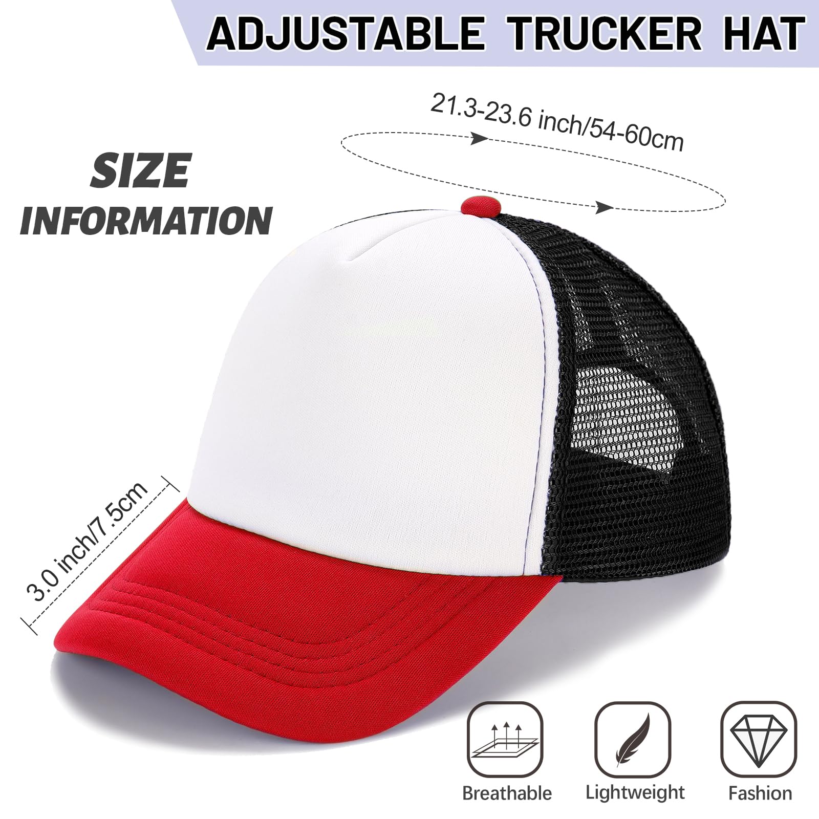 Ultrafun Paquete de 10 gorras de béisbol unisex de malla en blanco para sublimación