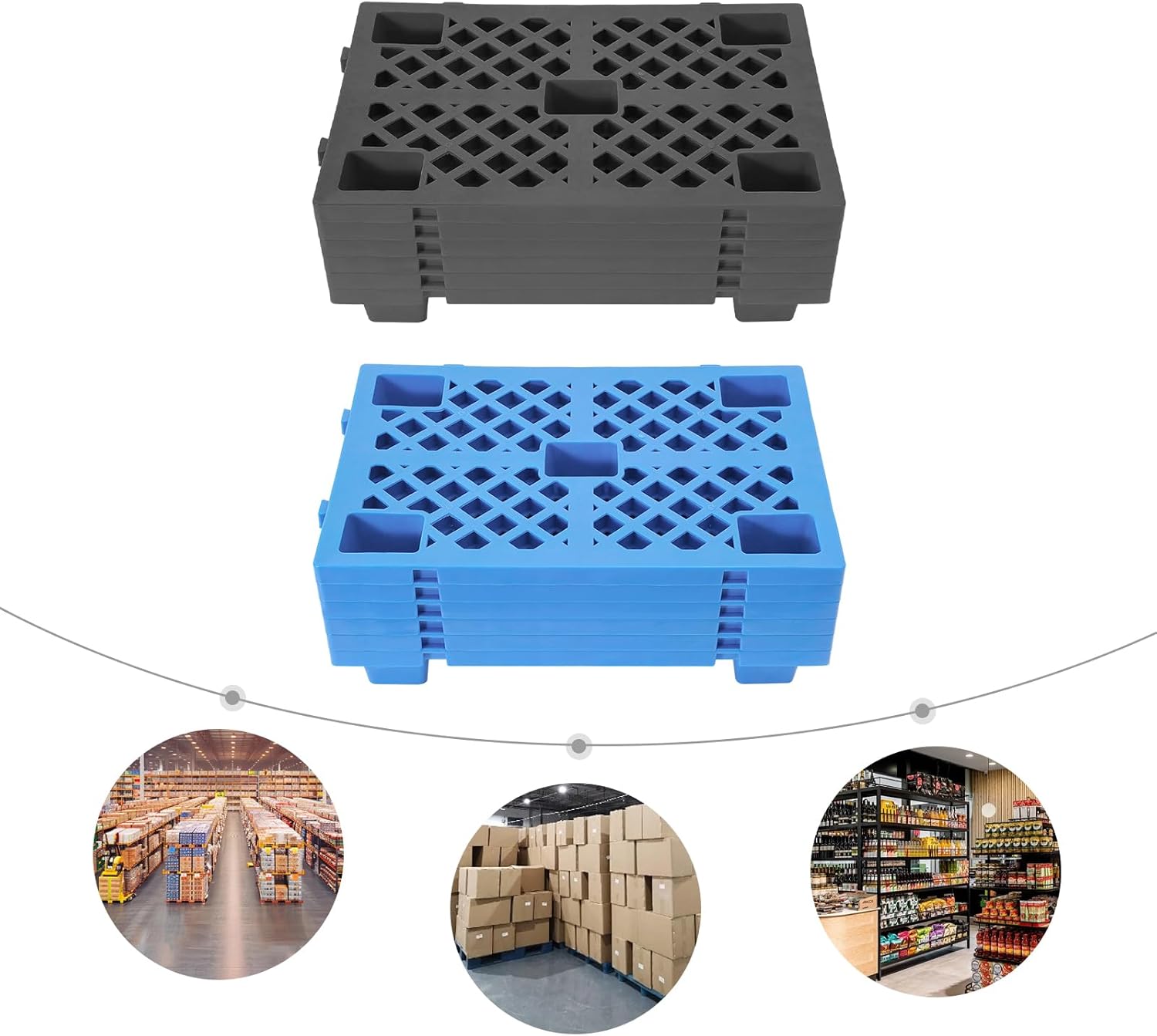 Heavy Duty Plastic Storage Pallets, Black Material6 Pcs Plastic Pallets 15 X 24 Inch, Waterproof Stackable Storage Floor Pallet Basement Display Pad For Garagestackable, Interlocking Design