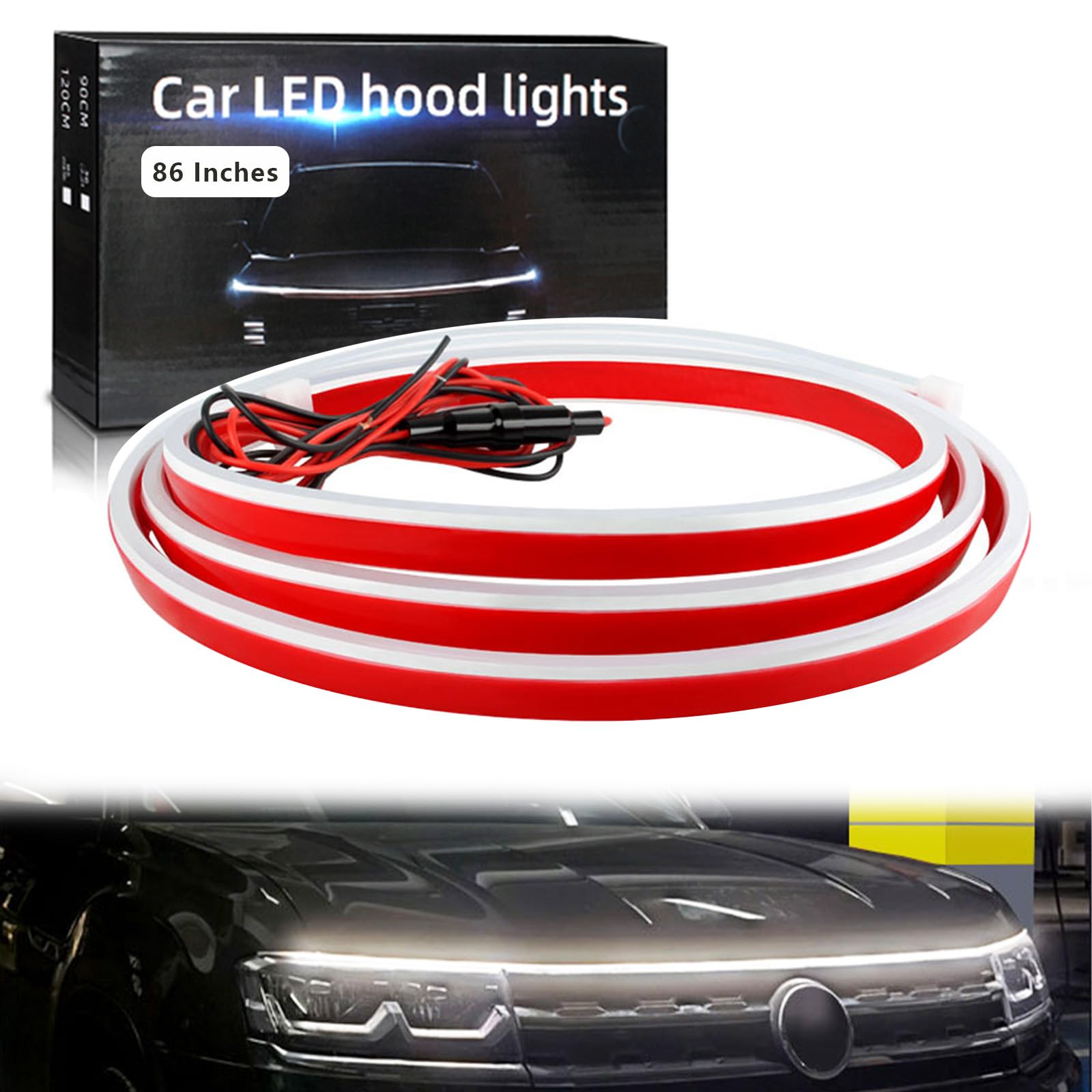 Car Hood Light Strip 180CM White Exterior Car LED Strip Lights for Hood Flexible Waterproof Dynamic Scan DC12V Daytime Running Lights for Cars, SUVs, Trucks — view 54