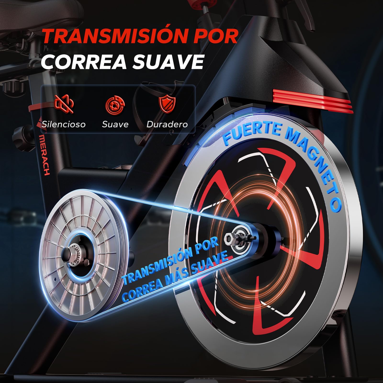 MERACH Bicicleta Estática con Resistencia Magnética, Bicicleta Estatica en Casa Silenciosa con Asiento Cómodo Mejorado, Pantalla LCD, Soporte para Tableta, Aplicación Exclusiva, Capacidad Máxima 136kg