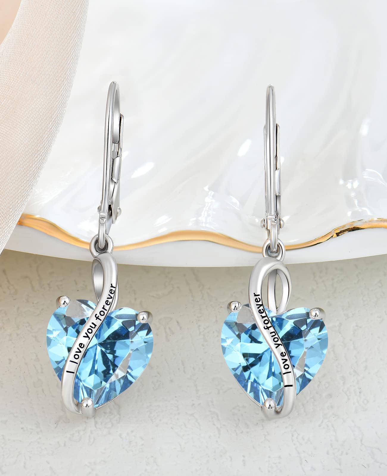 YL Orecchini Cuore Argento 925 con"I love you forever" 12 Pietra Portafortuna Zirconia Cubica Orecchini per donna