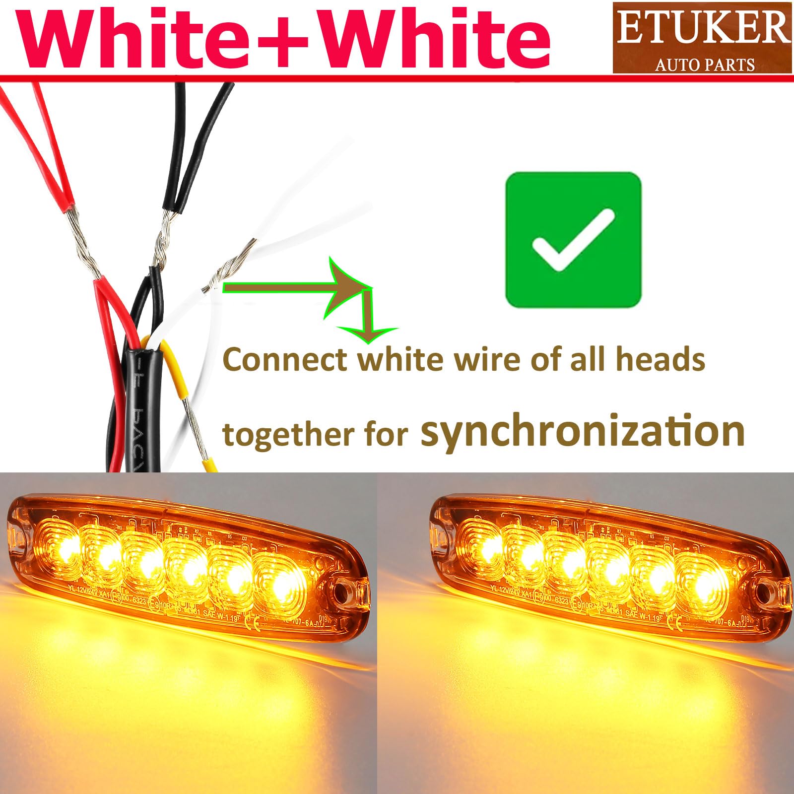 2x 6LED Luces De Advertencia de Peligro Emergencia Baliza Luz Ambar 12/24V Homologados para Camión Remolque Vehículo