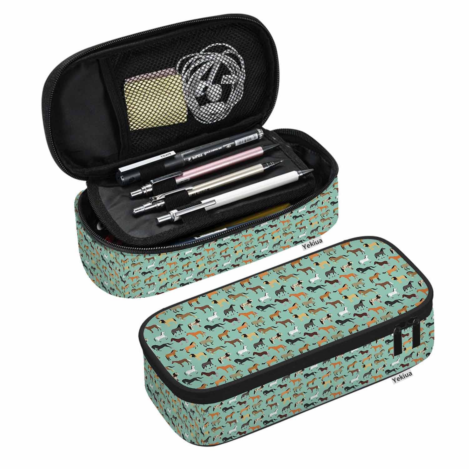 Yekiua Horse Pencil Holder Cute Cartoon Pony Abstract Run Farm Mare Big Capacity Pencil Case Multi-Purpose Makeup Pouch For Office College Adult