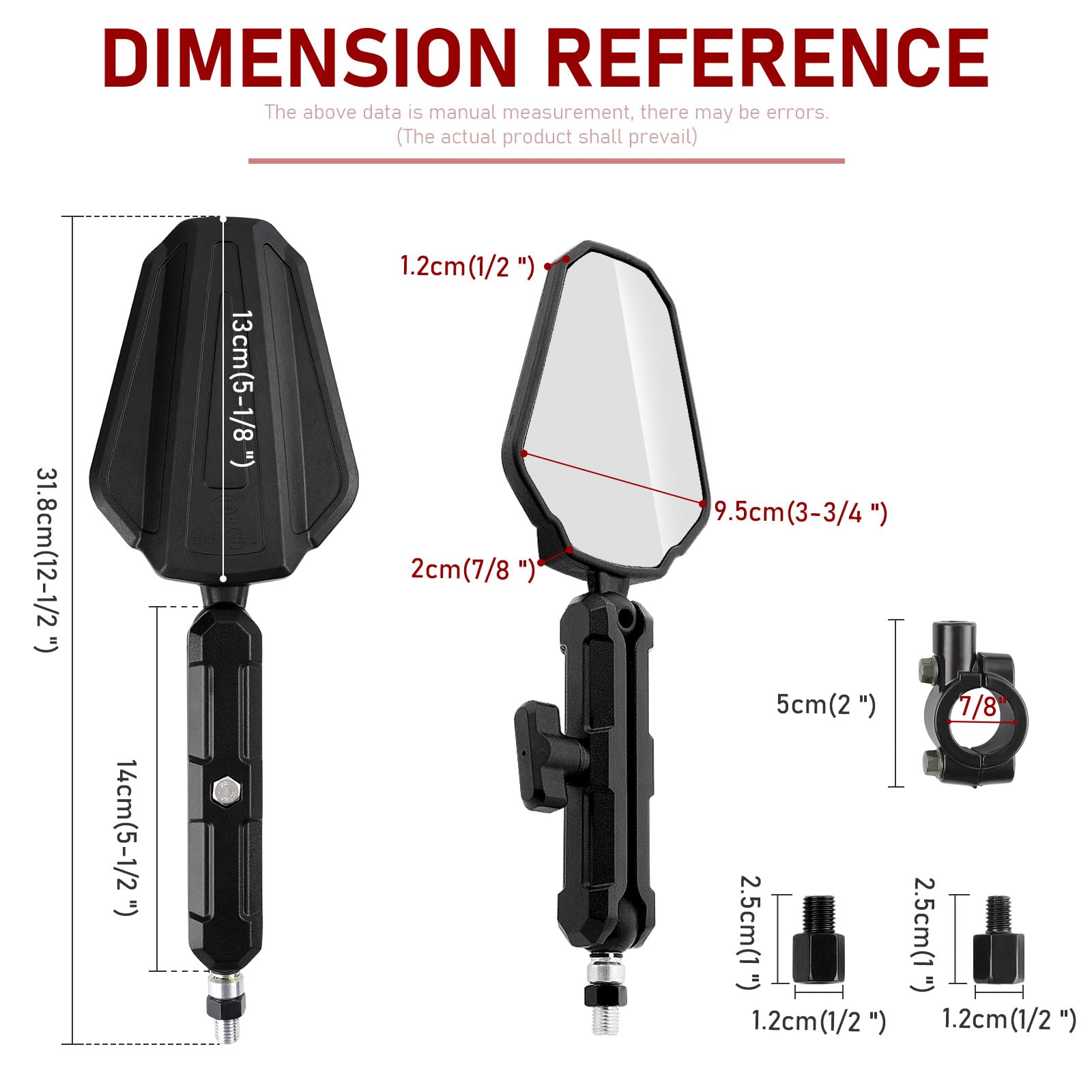 Adventure Espejo Retrovisor para Motocicleta Homologación E24, Plegable 360° con Manillar de 22 mm Tornillos M8/M10, Ccompatible para Street Dirt Bike Ebike Scooter ATV Quad