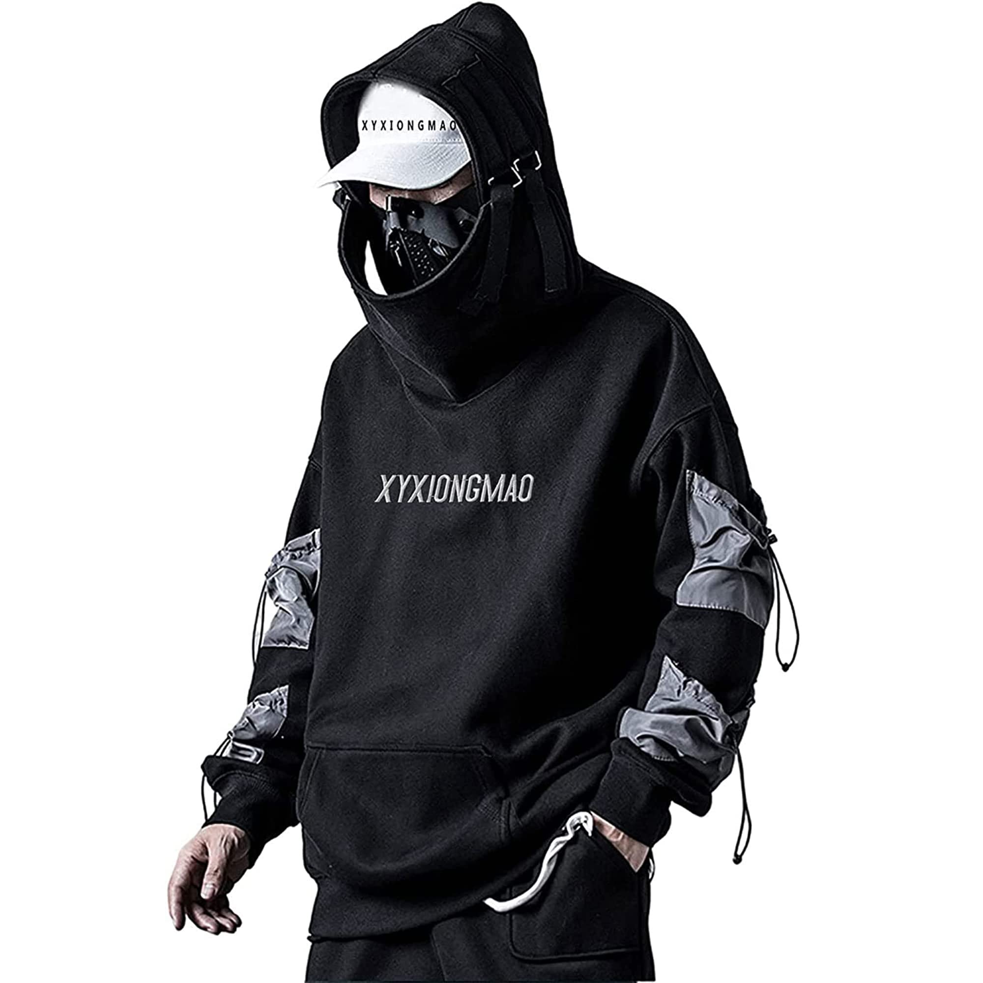 XYXIONGMAOMen's Cotton High Neck Regular Hoodie,Tactical (_Black_XL)