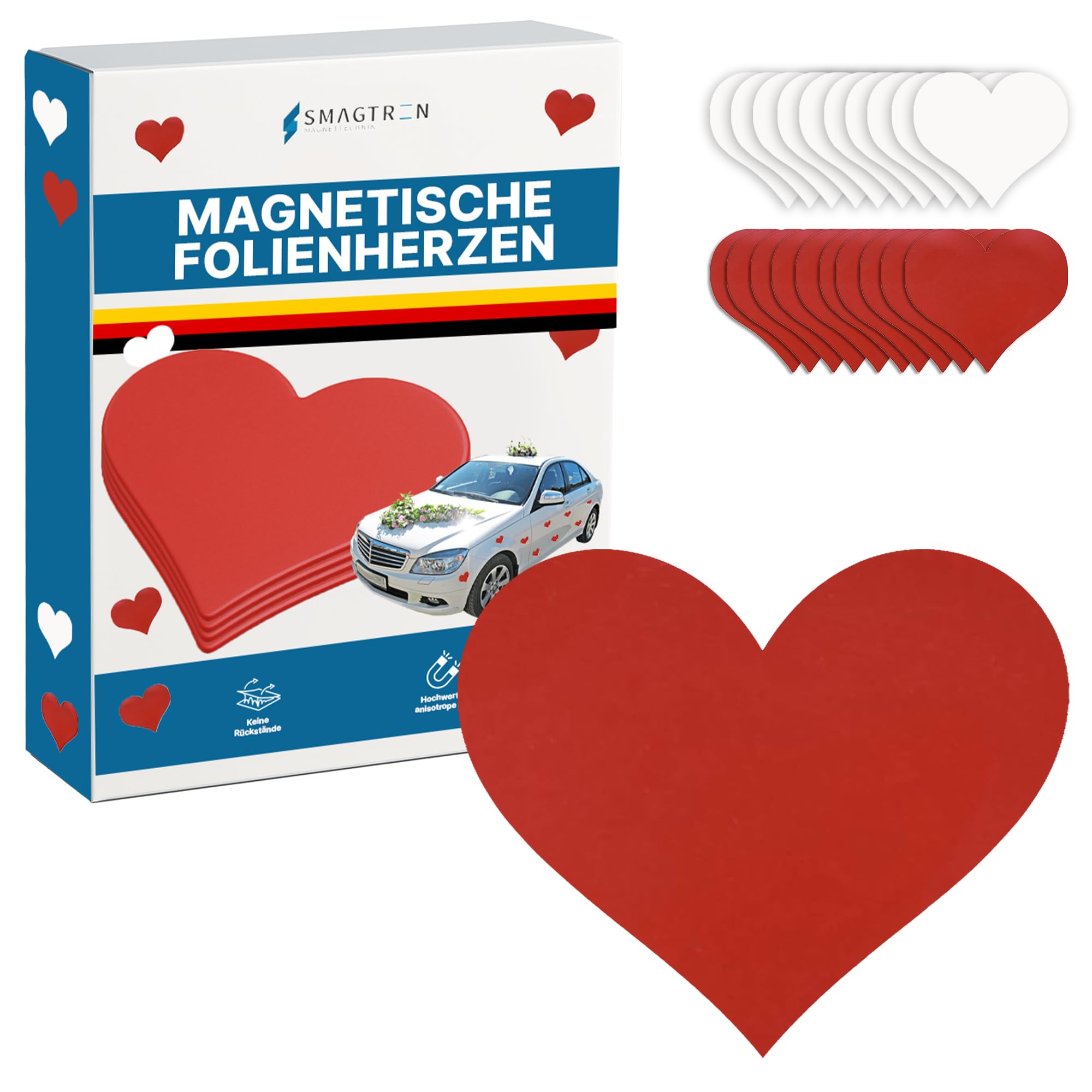AUSWAHLANGEBOT Magnetherzen Magnetherz Hochzeits Schuck Valentinstag Magnetische Herzen in Rot Weiß Matt - Glänzend Schwarz selbstklebend (50 Stück, Rot)