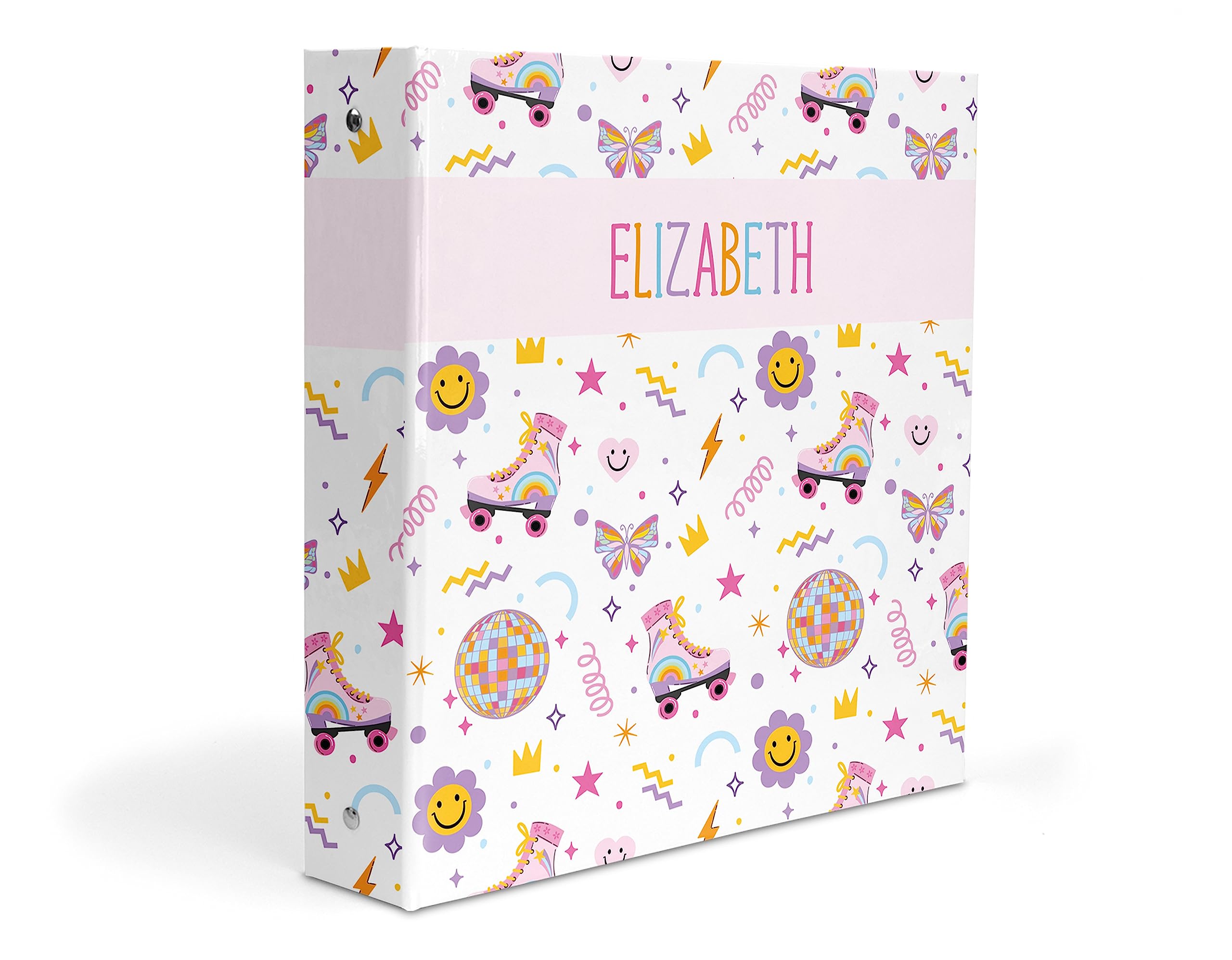 Retro Roller Skating Skates Rainbow 3 Ring Binder 2" Personalized Name Back to School Supplies Teacher Office Birthday Girl Boy Kids Adult Custom Gift Christmas Birthday Holiday Homeschool Organizer