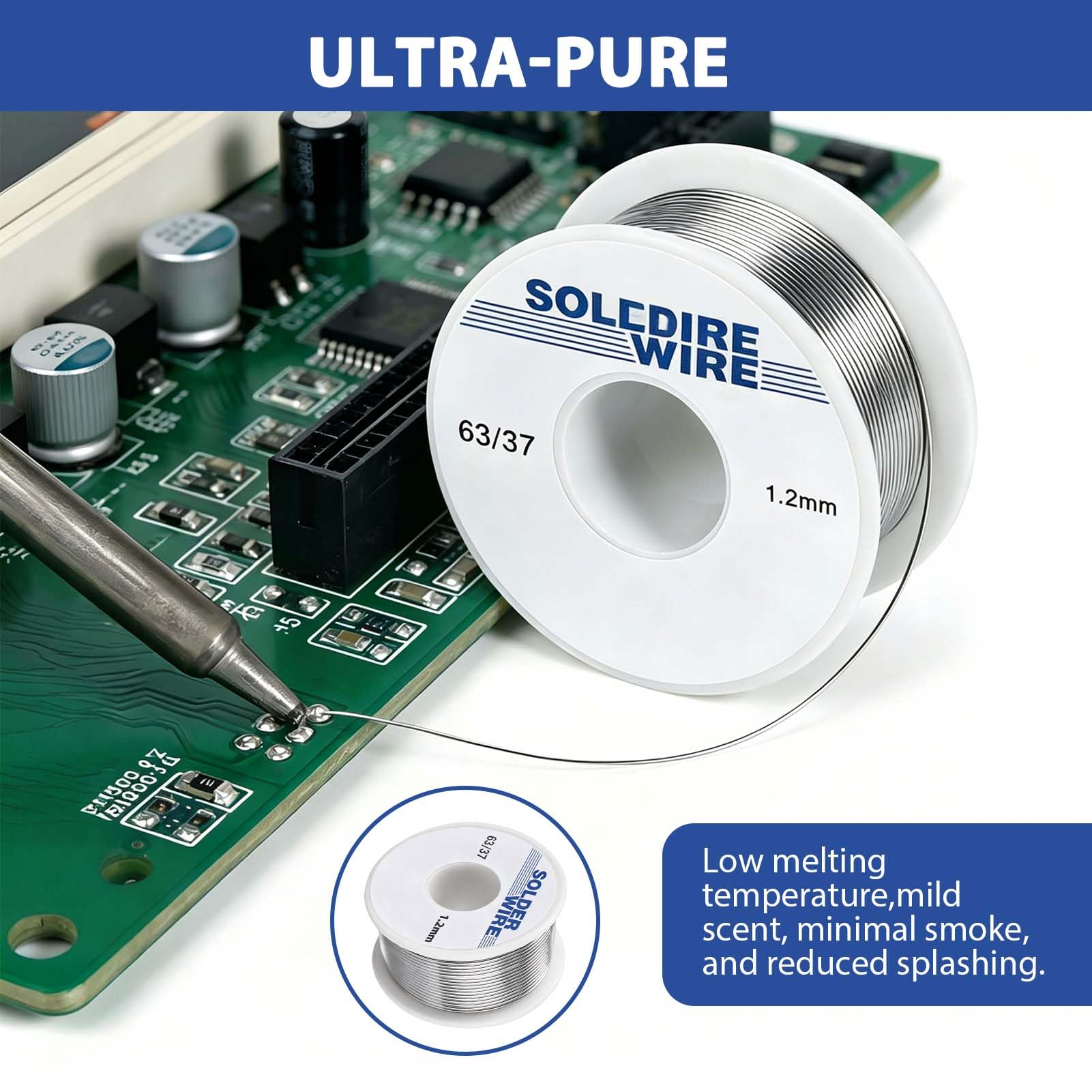 Filo di saldatura elettronico 1,2 mm con nucleo di colofonia, stagno di saldatura per riparazione di precisione, flusso di saldatura integrato per componenti elettronici e circuiti stampati