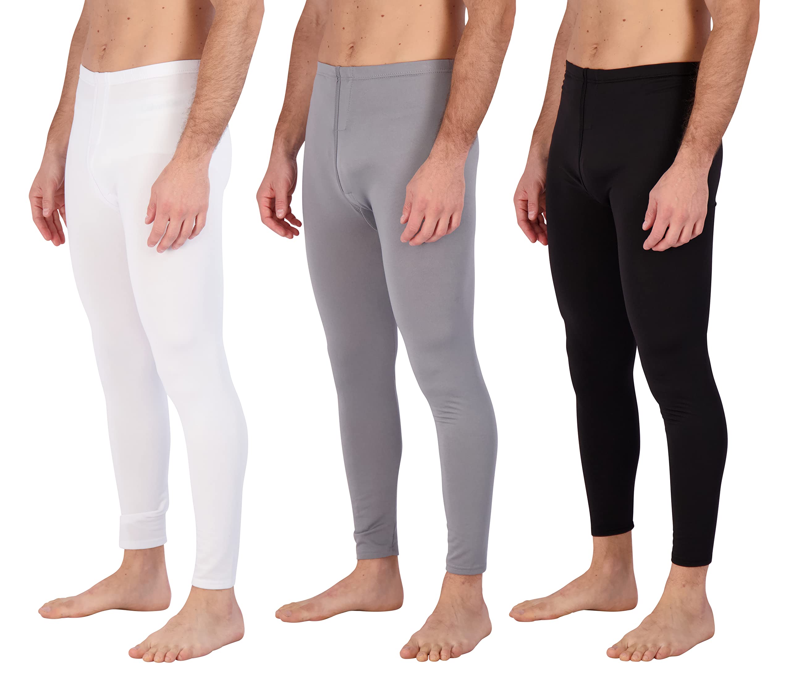Real Essentials3 Pack: Men's Thermal Underwear Base Layer Fleece Lined Pants with Fly - Long John Bottom(Big & Tall)