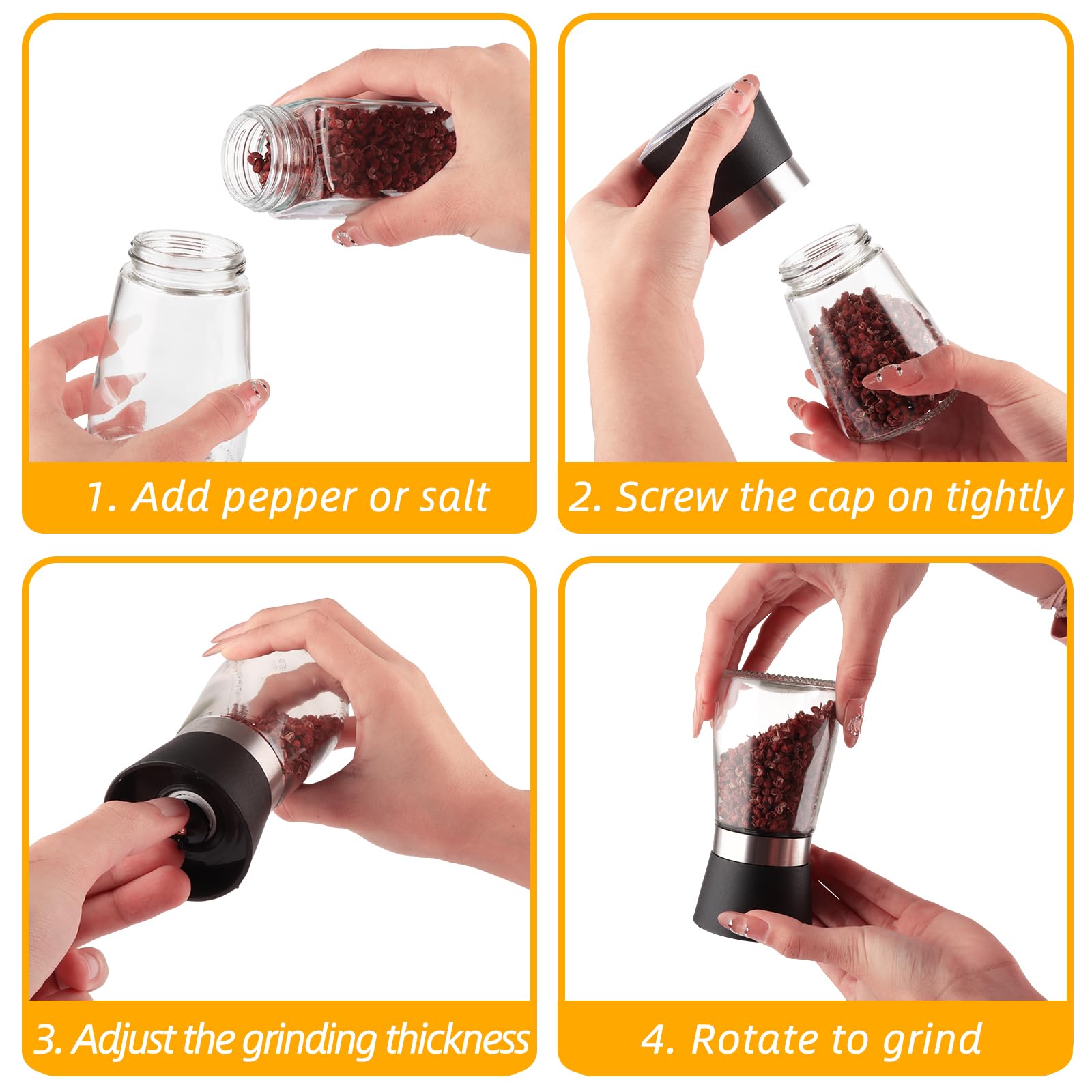 ASelected Salt and Pepper Grinder Set, Manual Mill Salt and Pepper Grinders - Image 3