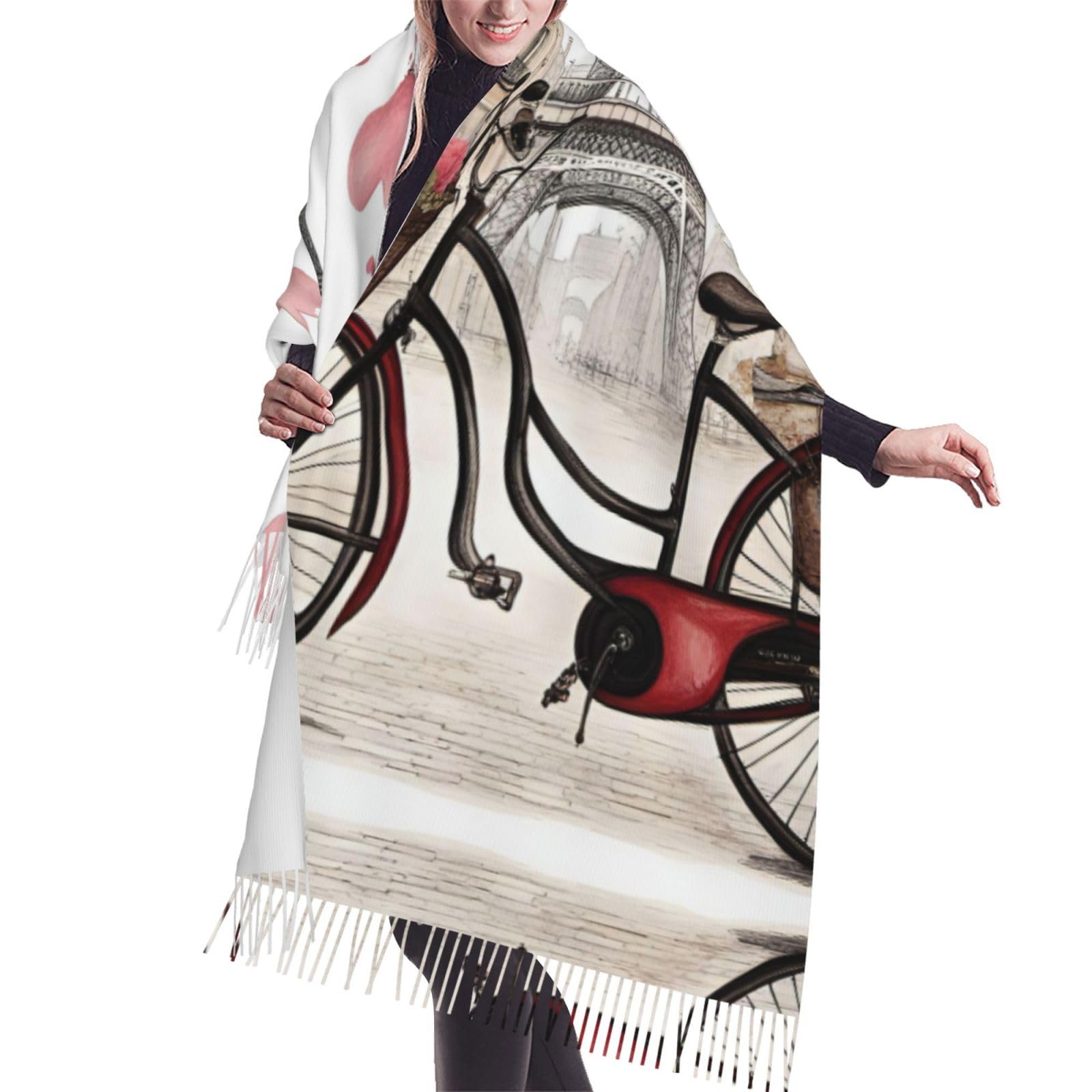 Nlwqekv Unisex As Pic Love Paris Tower Coffee Wine Perfume Bicycle Heart Cozy Long Scarf Women's Fashion Scarf Long Shawl Winter Soft Warm Scarf