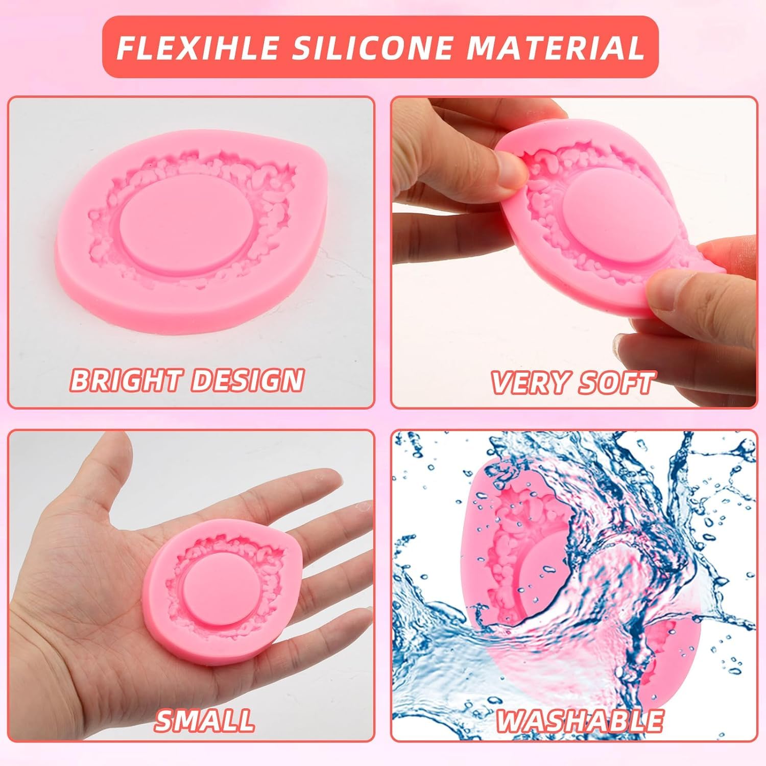 4 Stampini In Silicone A Forma Di Cornice Barocca E Rosa - 6 Stili Per Torte, Cioccolato, Fondente, Fimo, Alimenti Sicuri, Riusabili - 3