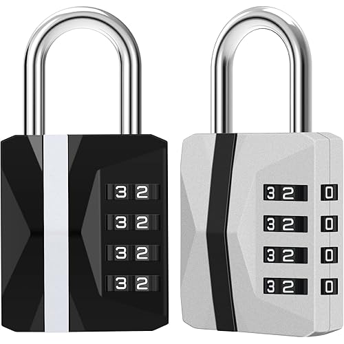4-Digit Combination Lock [2 Pack], Diyife® Metal Combination Padlock High Security, Waterproof & Weatherproof, Heavy Duty Outdoor Lock for School Locker, Gym, Fence, Toolbox - Black & Silver