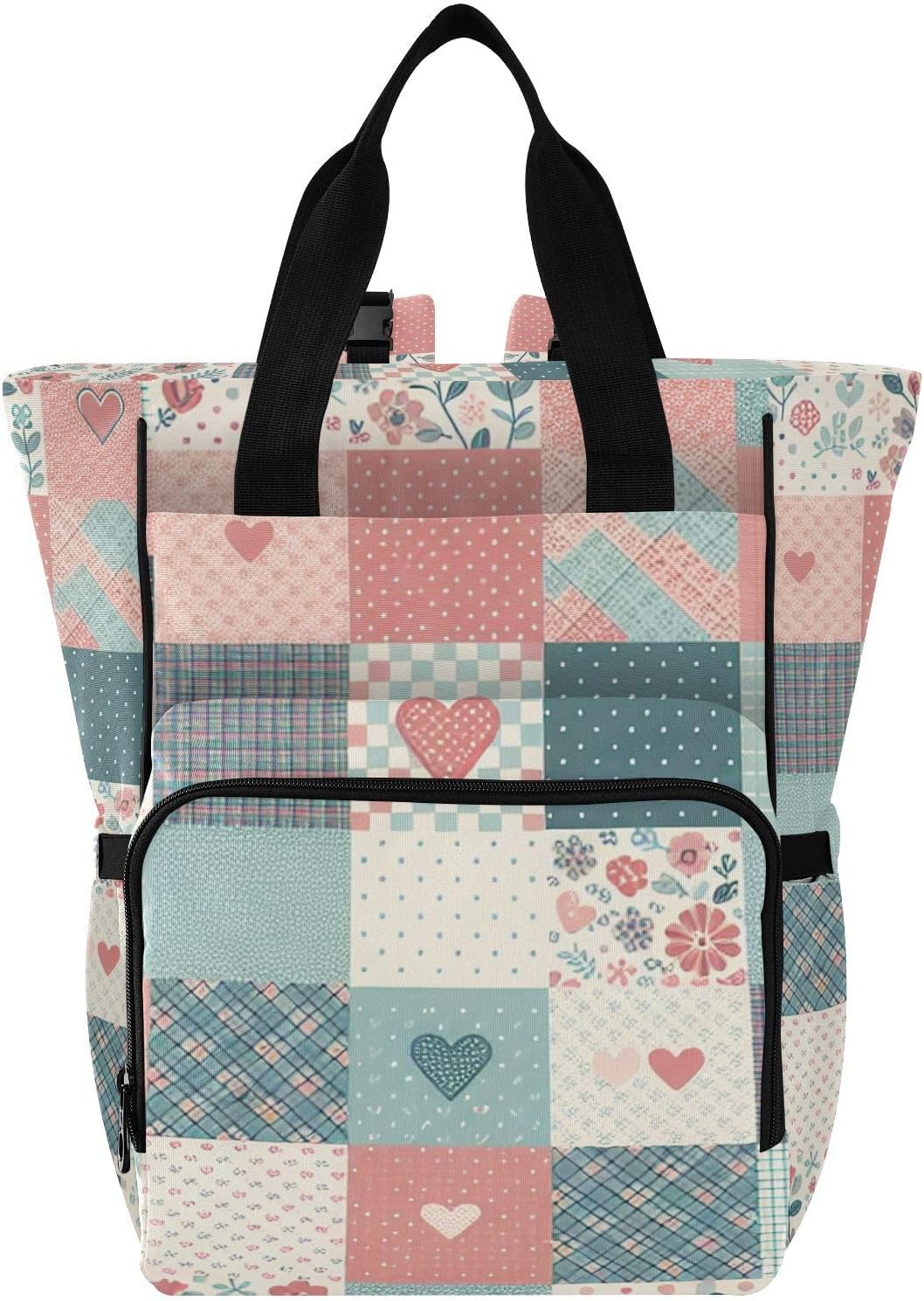 Simple Floral Checkered Diaper Bag Backpack Waterproof Mom Backpack Travel Tote with Insulated Pockets and Stroller Straps