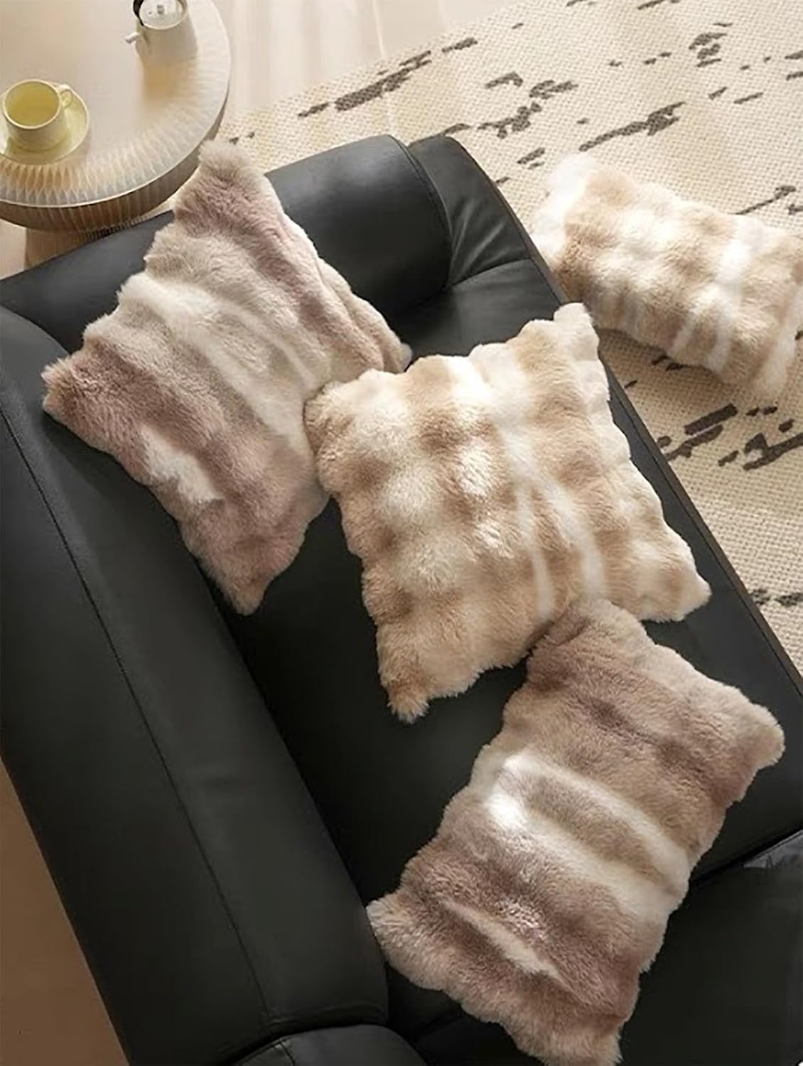 Fennco Styles Luxury Faux Fur Decorative Filled Throw Pillow 18" W X 18" L – Beige Plush Fluffy Cushion for Couch, Bedroom, Living Room and Office Décor