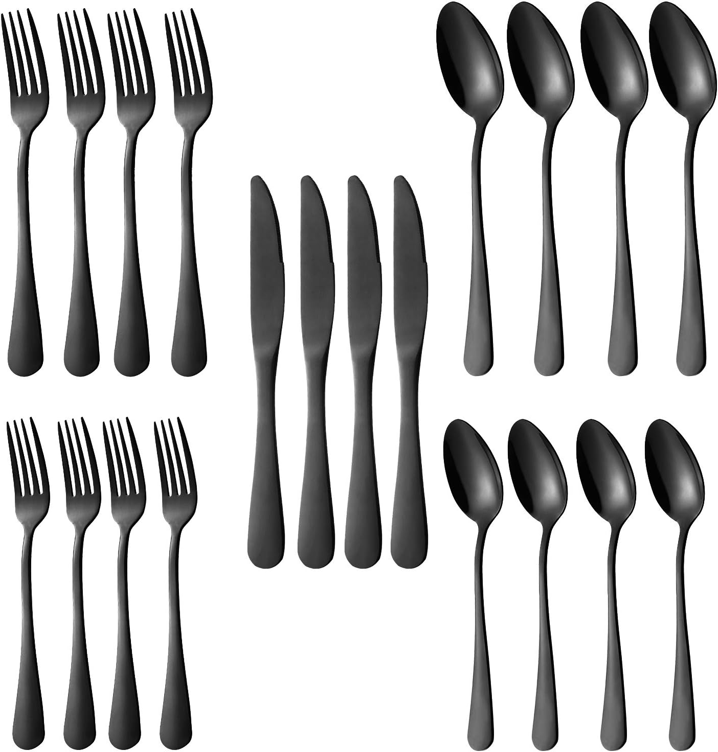 Black Silverware Set, 20-Pieces Flatware Set Stainless Steel Cutlery Set Service for 4,Include Knife/Fork/Spoon,Mirror Polished,Dishwasher Safe