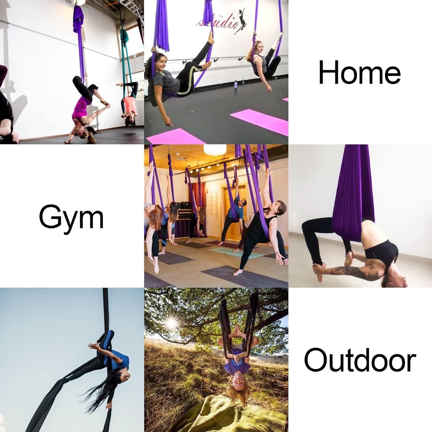 Generisch Aerial Yogatuch Hängematte, Vertikaltuch, Trapez Schaukel, Yogatuch zum Aufhängen, Aerial Silks, Akrobatik Tuch, Yoga Schaukel Hochelastischer Stretching Band(5M*2.8M)(Farbe A)