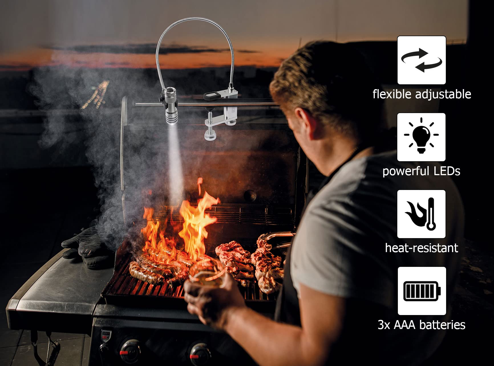 SCHWAIGER 658170 - Torcia elettrica per barbecue, luce da lavoro, a collo di cigno, a LED, girevole magneticamente