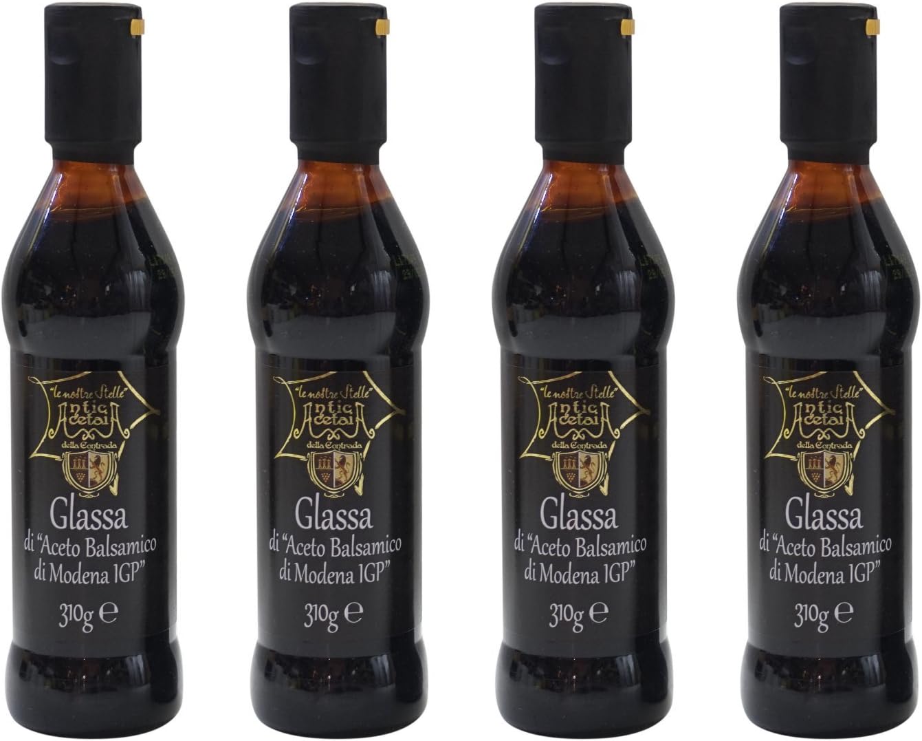 Antica Acetaia: " Glassa di Aceto Balsamico di Modena IGP "Gastronomic Glaze with Balsamic Vinegar of Modena PGI 310ml Bottles (Pack of 4) [ Italian Import ]