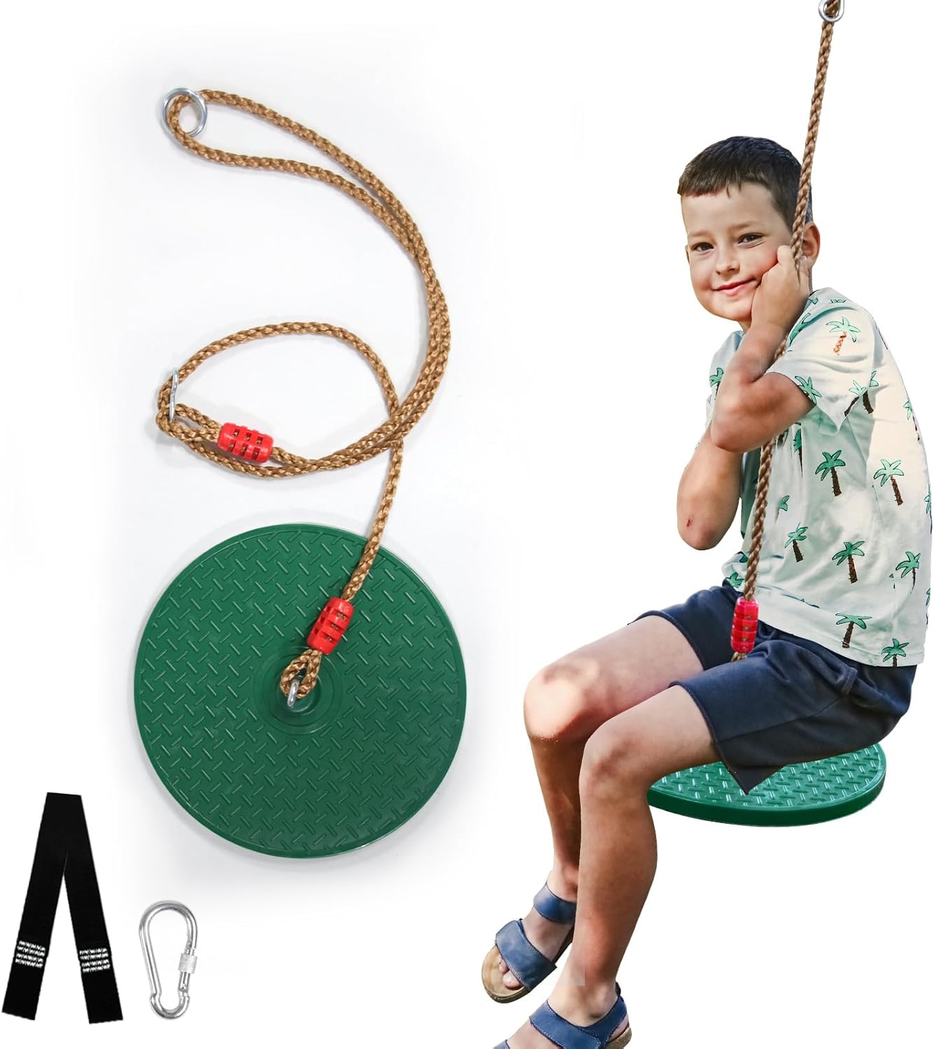 Rotating Disc Swing for Kids - 360° Swivel Seat, No Assembly, Portable Rope Swing - Indoor/Outdoor for Trees, 330lbs Capacity, Ages 3+ (Orange)