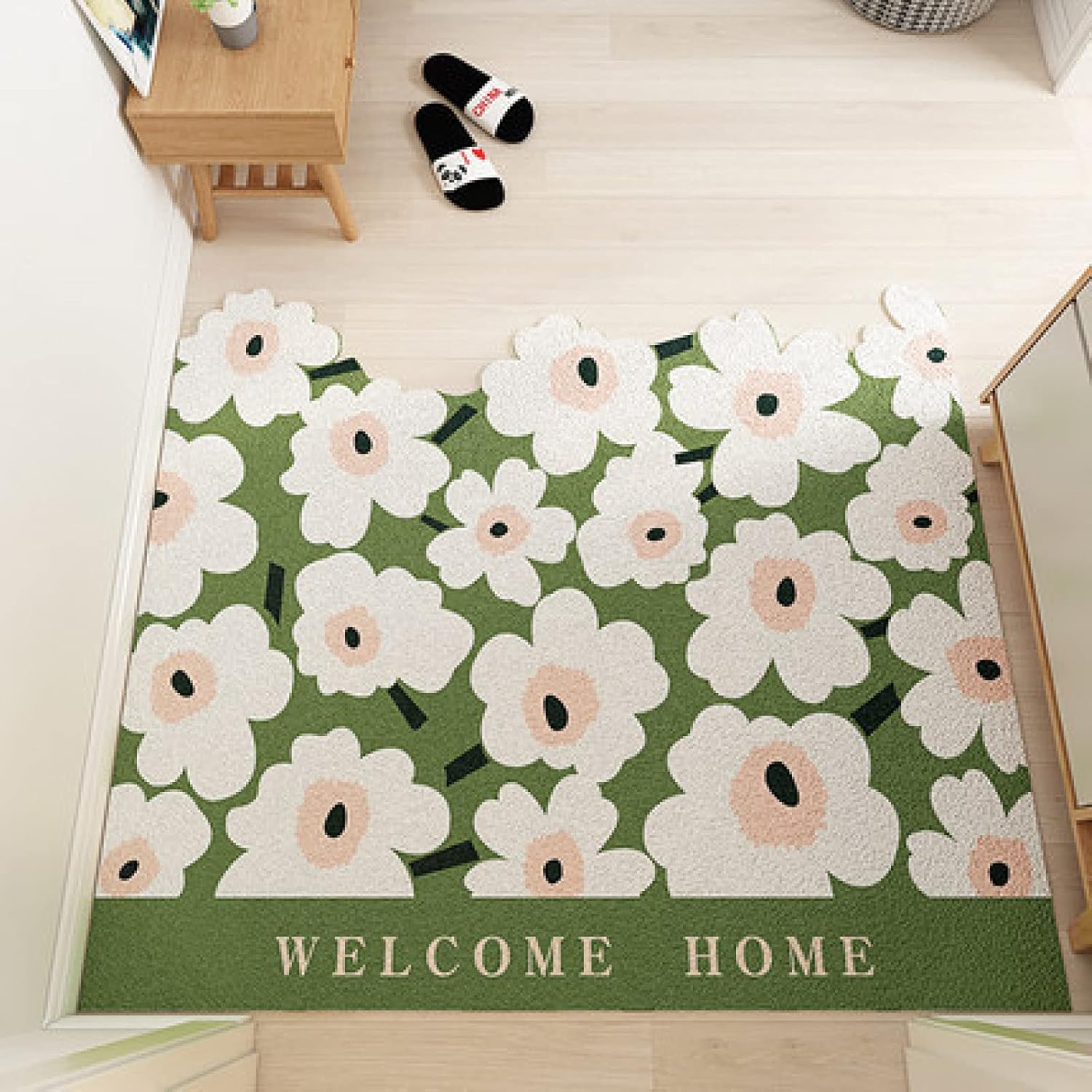 玄関マット 屋外 北欧 洗える 滑り止め 140 140cm 黄色 花柄 外用 風水 大判 泥落とし エントランス 玄関 カラー 屋外用 泥除け ドアマット ウェルカムマット エントランスマット ハワイアン ボタニカル ウェルカム Welcome 美品