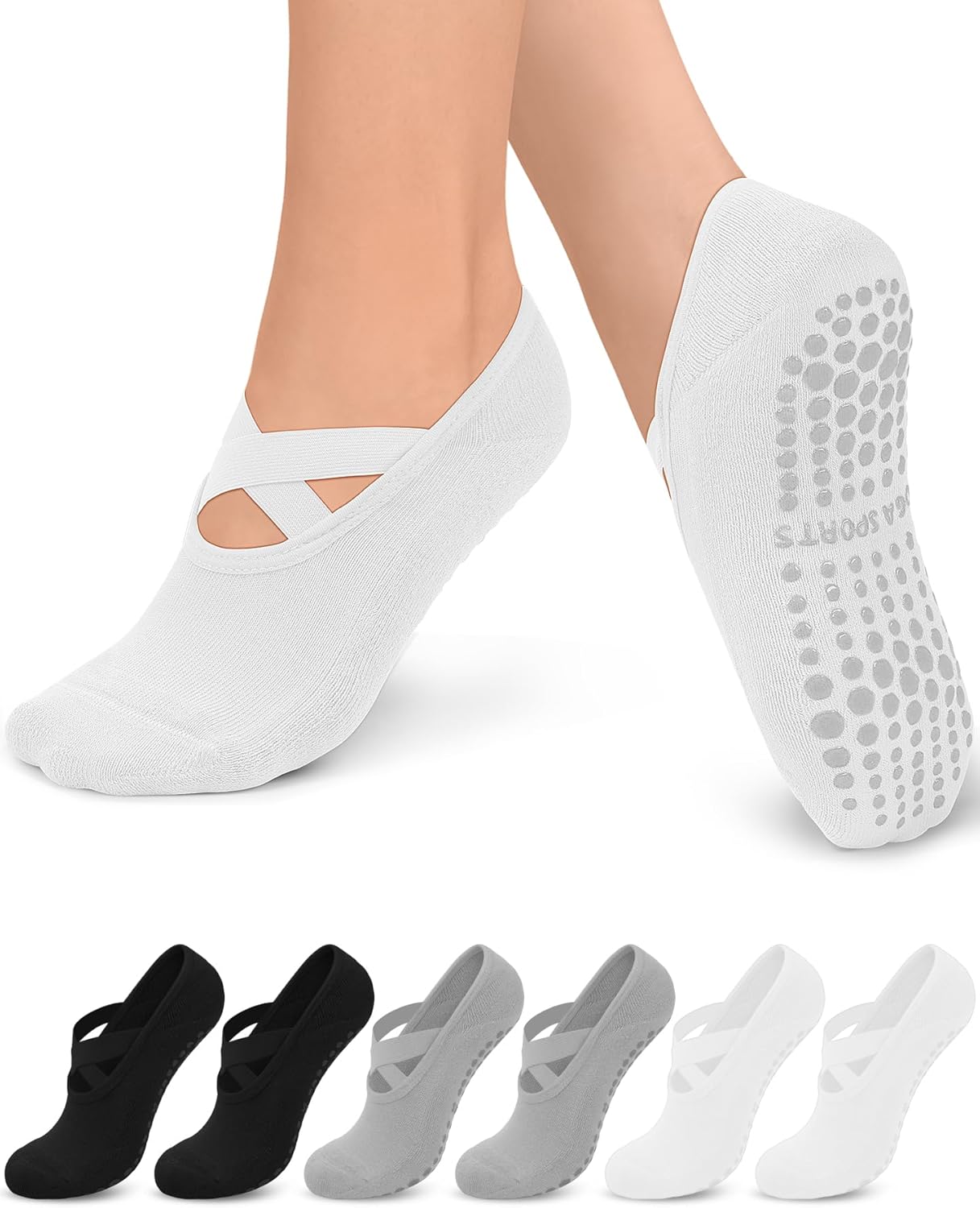 Aoliks Pilates Socks with Grips for Women 6 Pairs, Yoga Socks Non Slip Sock for Workout, Barre,Dance Pilates Gifts
