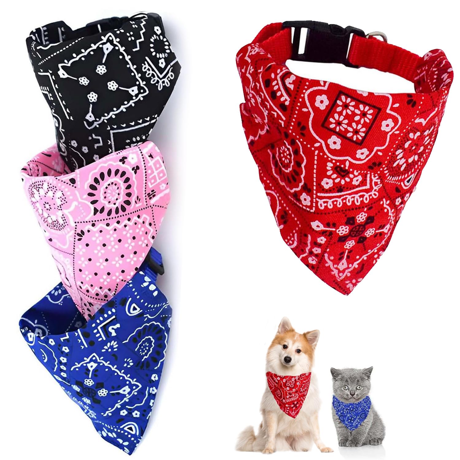 4 Pack Washable Dog Bandanas - Adjustable Boho Style Pet Scarves for Small to Medium Dogs & Cats - Stylish, Durable, and Soft Pet Accessories for Everyday Wear & Special Occasions