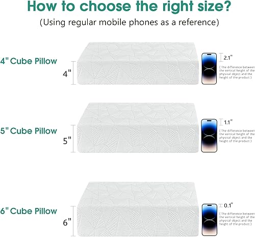 Miniatura 6 de BETU Almohada cúbica para dormir de lado (24 x 12 x 6 pulgadas, extra gruesa), almohadas de espuma viscoelástica para dormir, almohadas