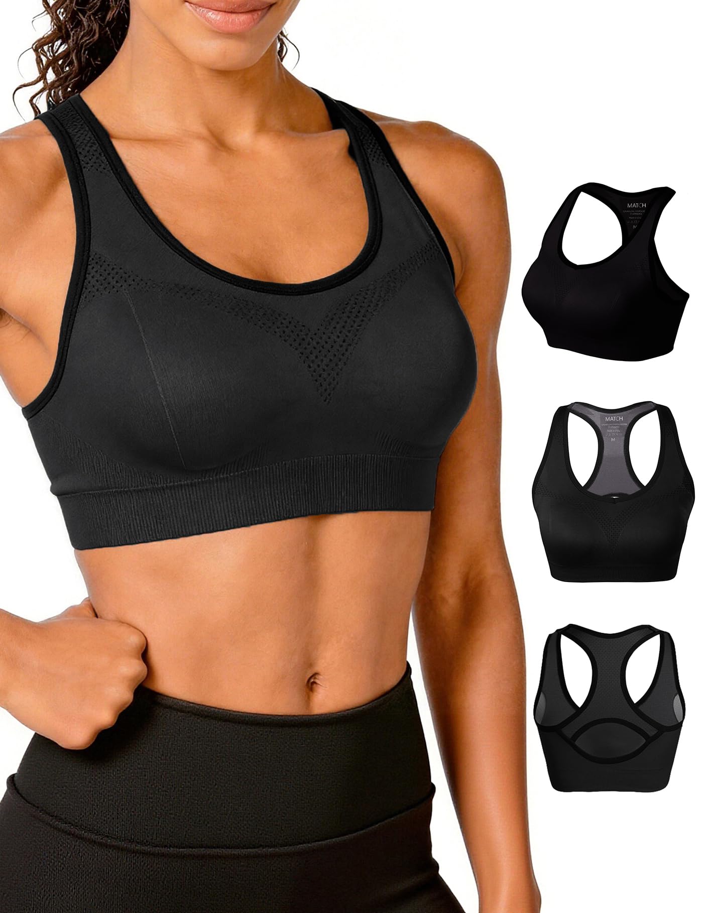 Match Reggiseno sportivo da donna con spalline imbottite, senza cuciture, per yoga, palestra, corsa, fitness