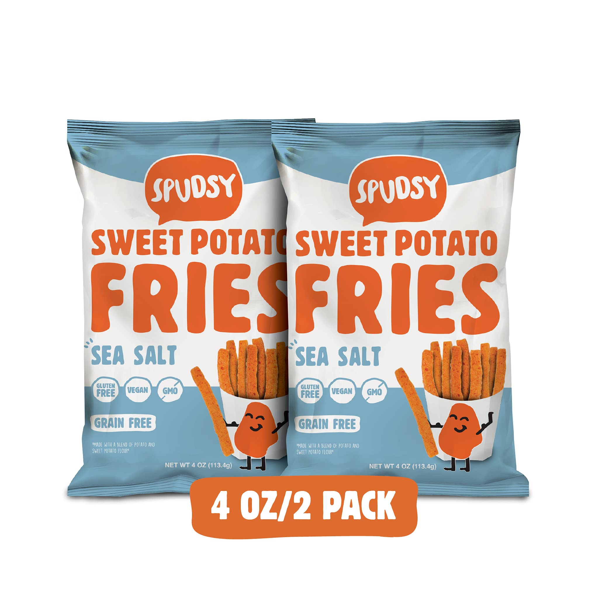Spudsy Sea Salt Sweet Potato Fries | Vegan, Gluten Free Veggie Straws | Plant-Based, Allergen-free, Non-GMO, Kosher, Superfood Snack | 2 Pack, 4 oz Bags