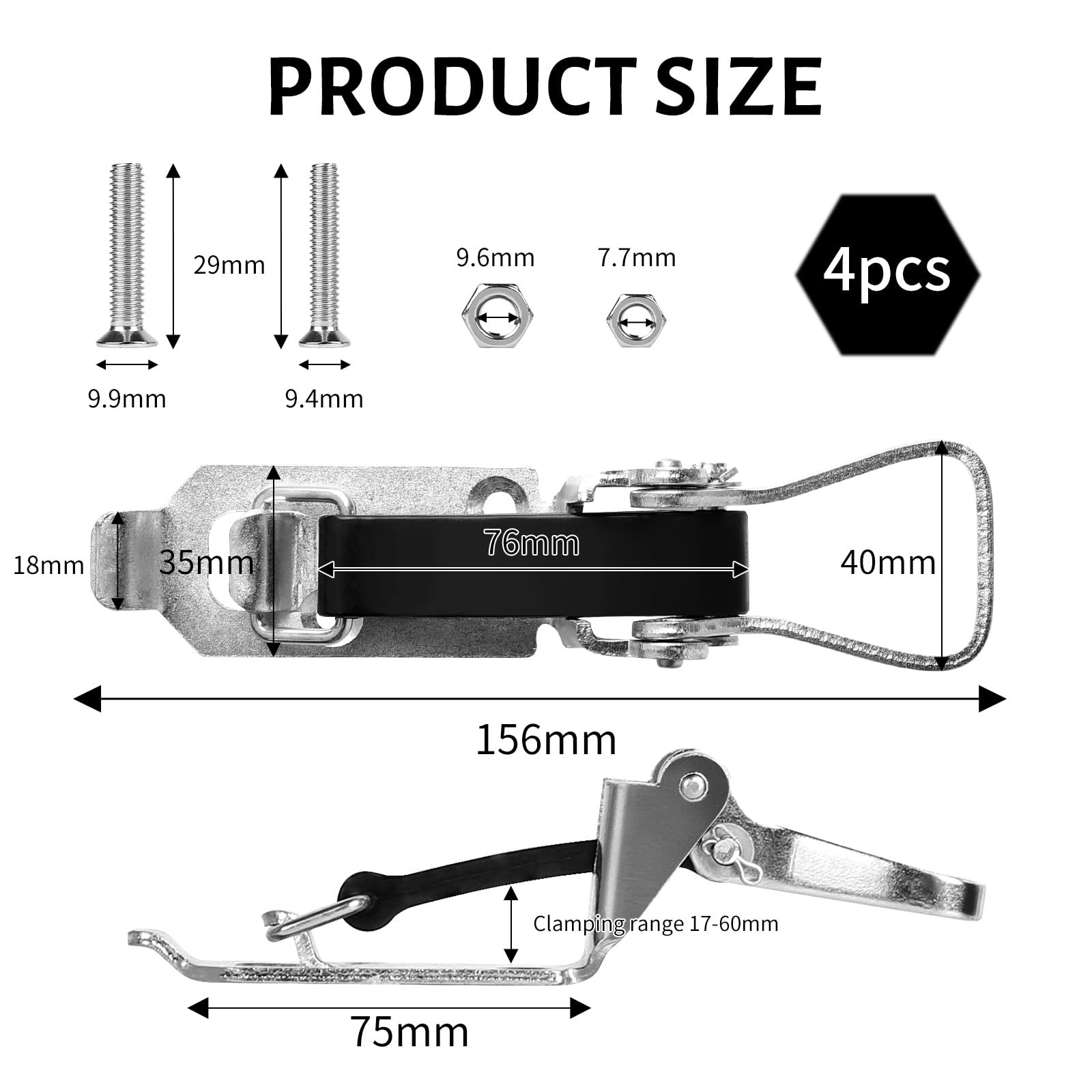 EXLECO 4 X 60mm Schaufelhalter Dachträger Schaufel Halterung Axthalter Dachträger Zubehör Spannverschluss Gummi Verschlusslager Wandmontagehalterungen für Lastwagen Auto Boot Werkzeug Spaten Silber