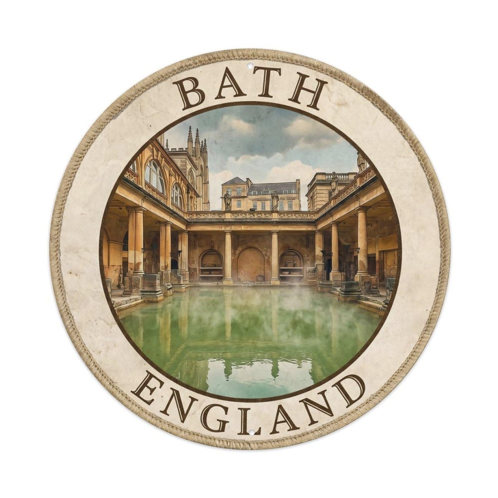 England Bath Vintage Circle Vintage Metal Tin Sign Plaque Wall Decor for Cafe, Club Bar, Office, Garden Metal Poster 8x8Inch