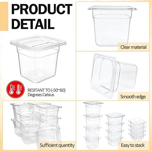 Miniatura 3 de Tioncy 12 bandejas transparentes para alimentos con tapas, recipientes de barra de ensalada, recipientes de plástico para barra de ensaladas,