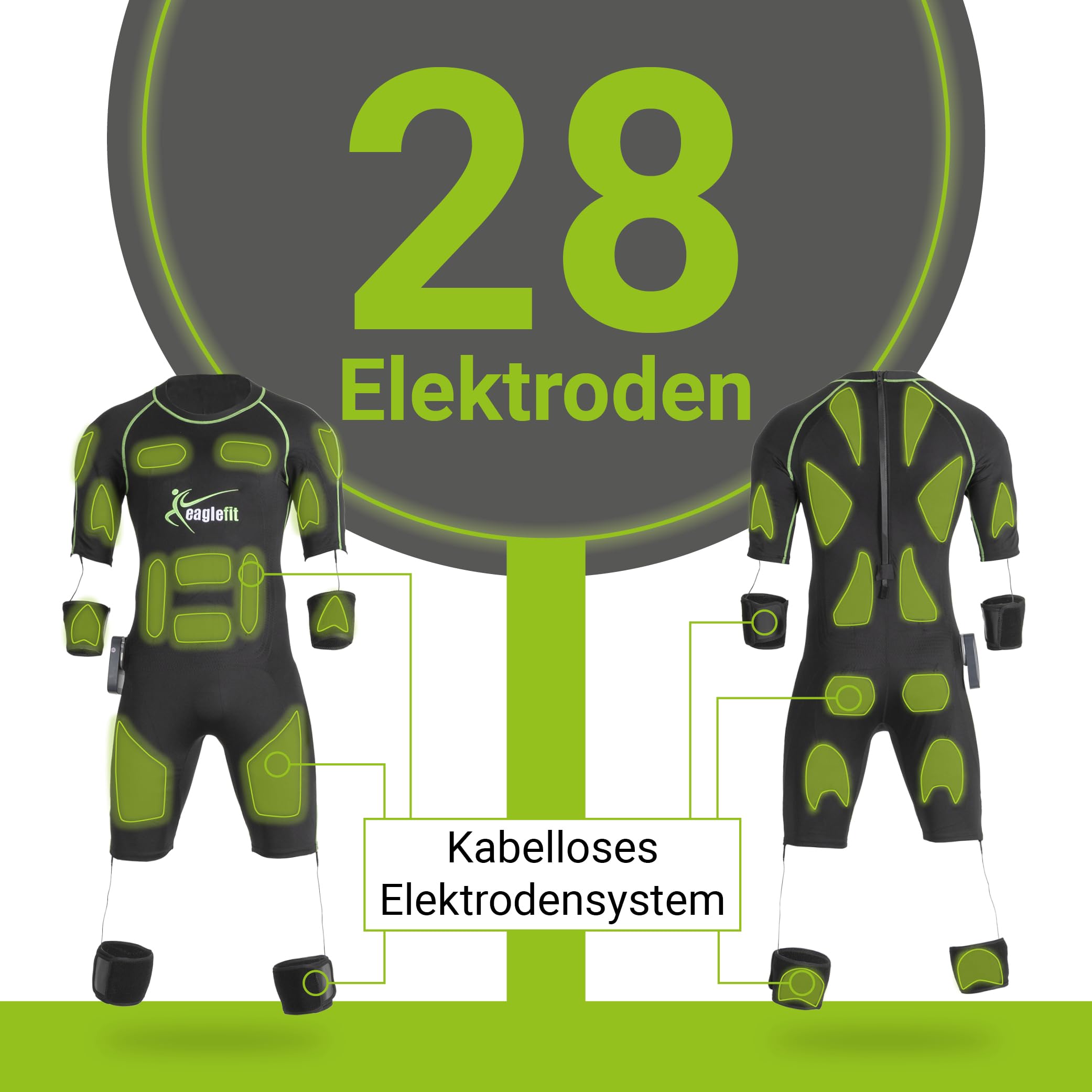 eaglefit - Connect EMS Anzug mit 28 Elektroden inkl. Box zur Steuerung - Training für Zuhause, Kleidung für Ganzkörper-Workout, Muskeltrainer, Bauchtrainer, gezielte Muskelstimulation Damen & Herren