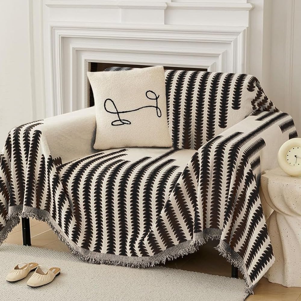 Black Chenille Sofa Cover - Reversible & Anti-Slip -16