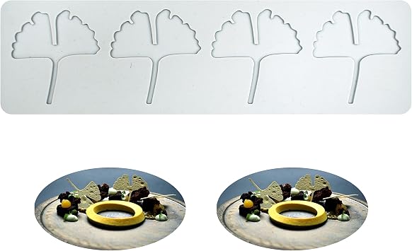 Cake Lace Mold, Silica Gel Lace Imitation Mold, Sugar Process Stamping Mold Edible Cake Molecule Cooking Decoration, 4 Hole Ginkgo Biloba