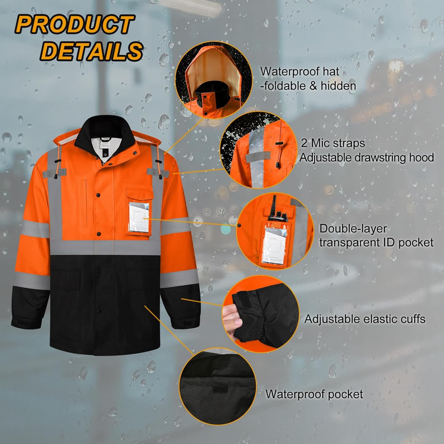 Granuton HI Vis Rain Jacket,High vis rain jacket for men women