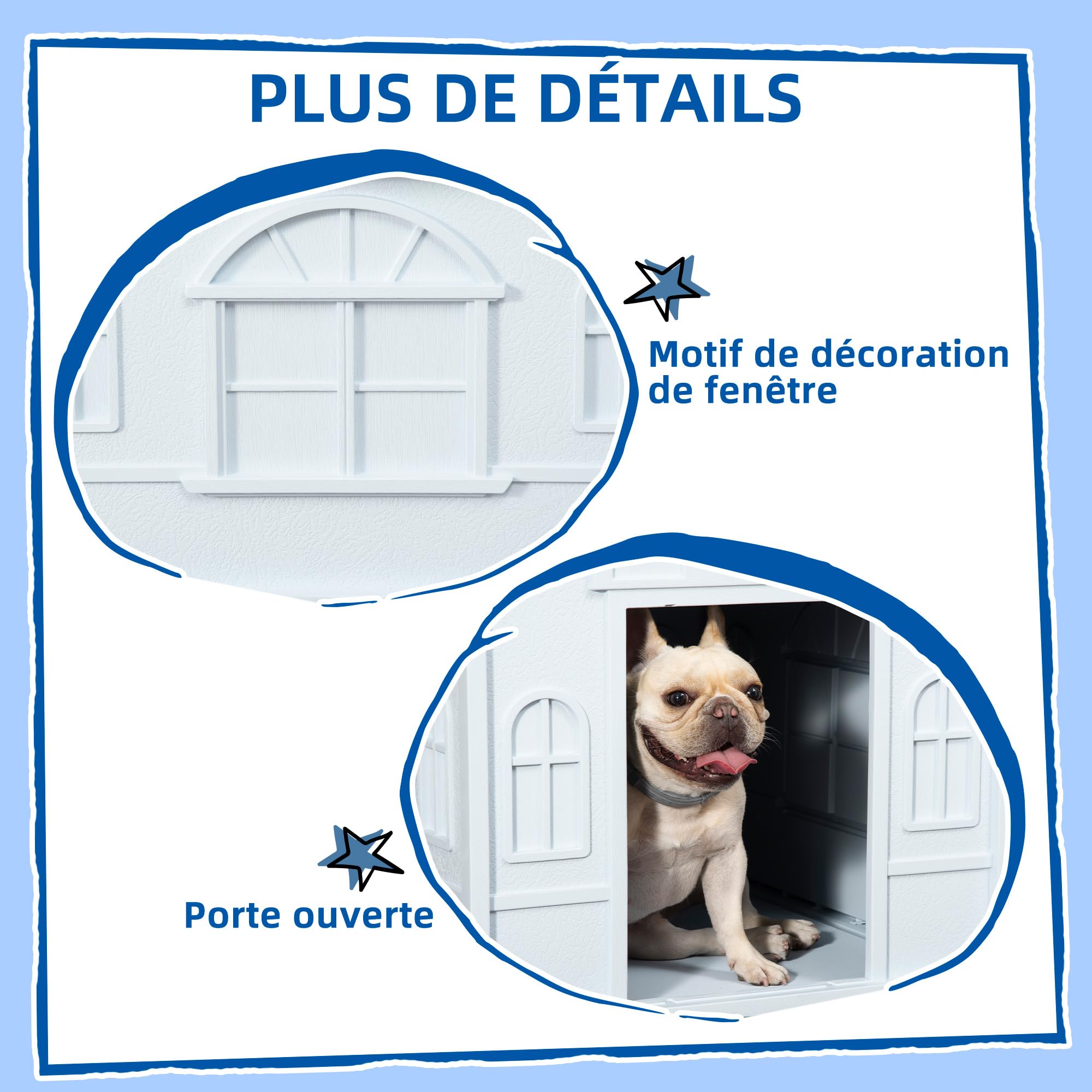 PawHut Niche d'extérieur en PP Blanc pour Chiens de Petite et Moyenne Taille - 65 x 75.7 x 63 cm | PP Imperméable, Toit en Pente, Porte Avant Ouverte, Ouverture d'Aération au-Dessus