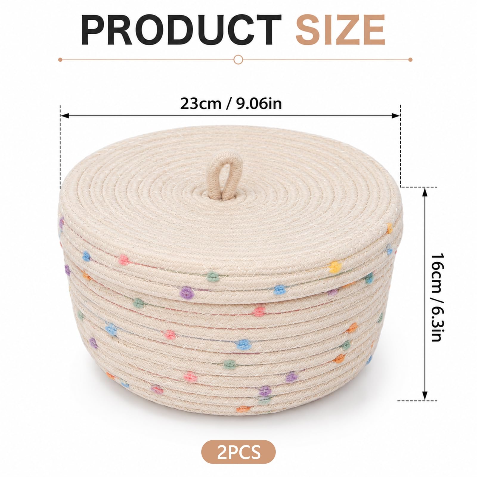 2 Pezzi Cestino in Corda di Cotone con Coperchio Cestino Portaoggetti Intrecciato con Coperchio Decorativi Intrecciati con Coperchio di Cotone Rotondo per Snack Asciugamani Cestello Giocattolo