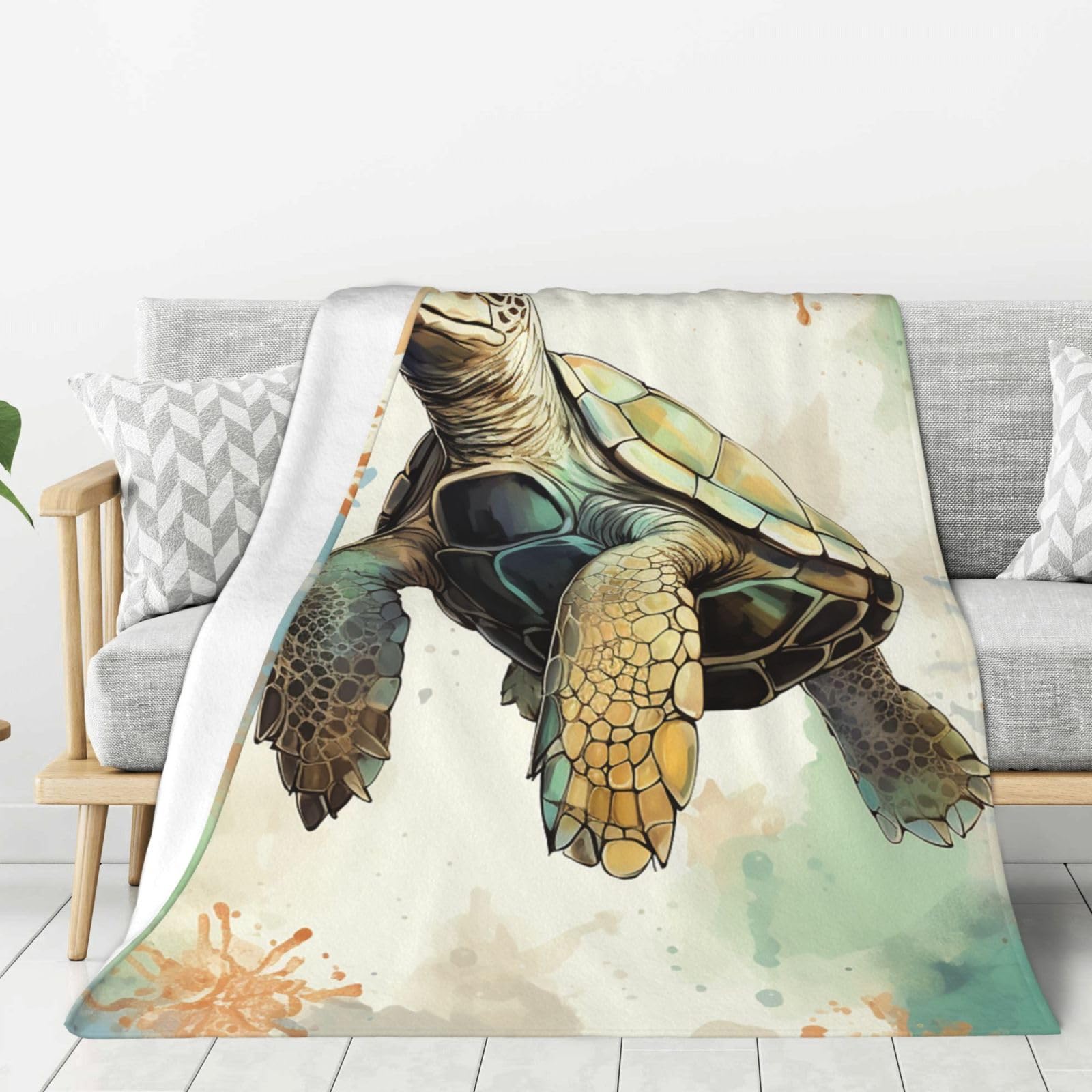 Turtle Write Throw Blanket Plush Flannel Fleece Blanket, Soft Lightweight Cozy Blankets 80"X60" for Bed Couch Sofa Travel