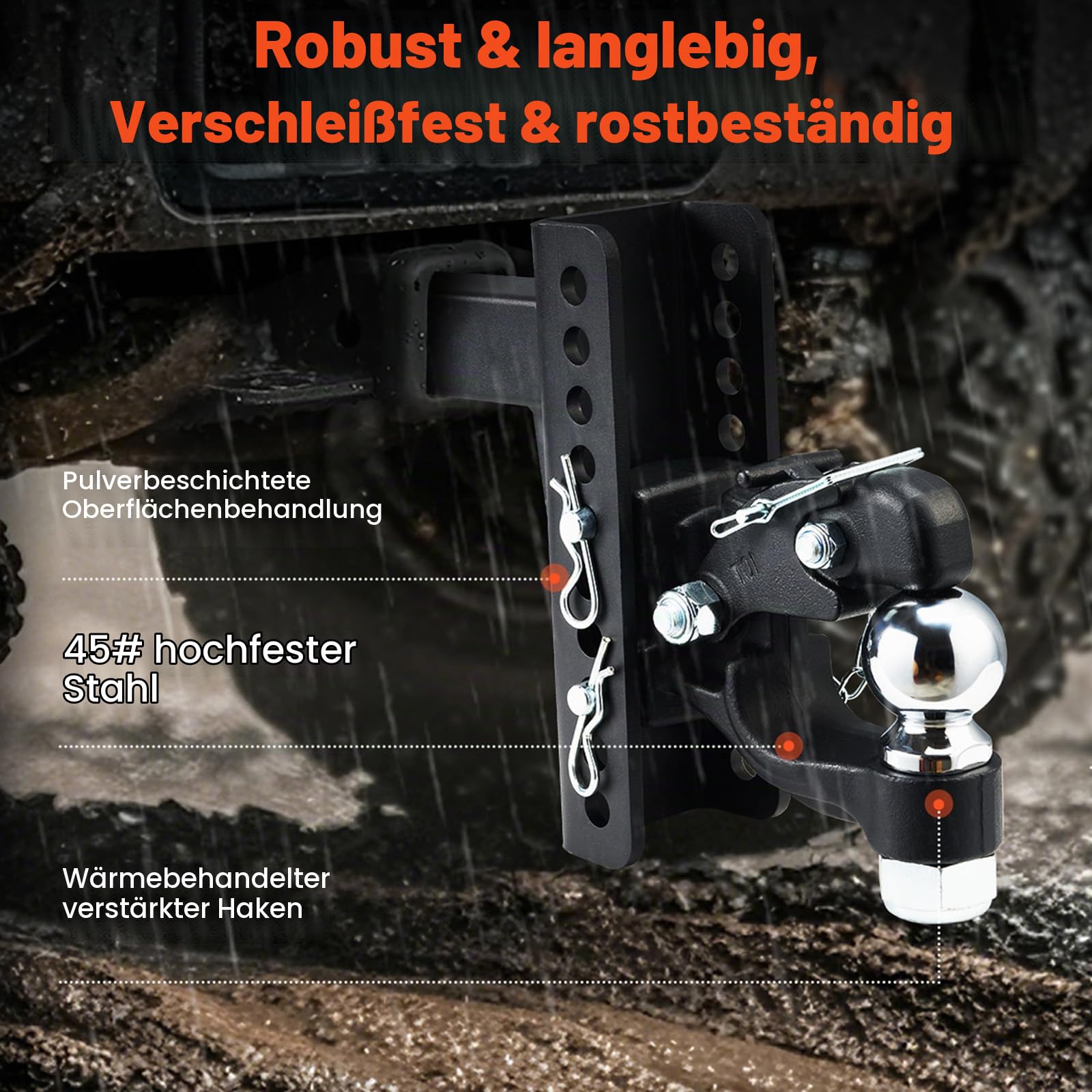 VEVOR Anhängerkupplung, 9070 kg, für 50,8 mm Anhängekupplungshaken, Kombination aus 50,8 mm Kugelkopf, passend für 63,5-76,2mm Lünettenring, 152,4 mm Anstieg & Absenkung, Schwarze Pulverbeschichtung