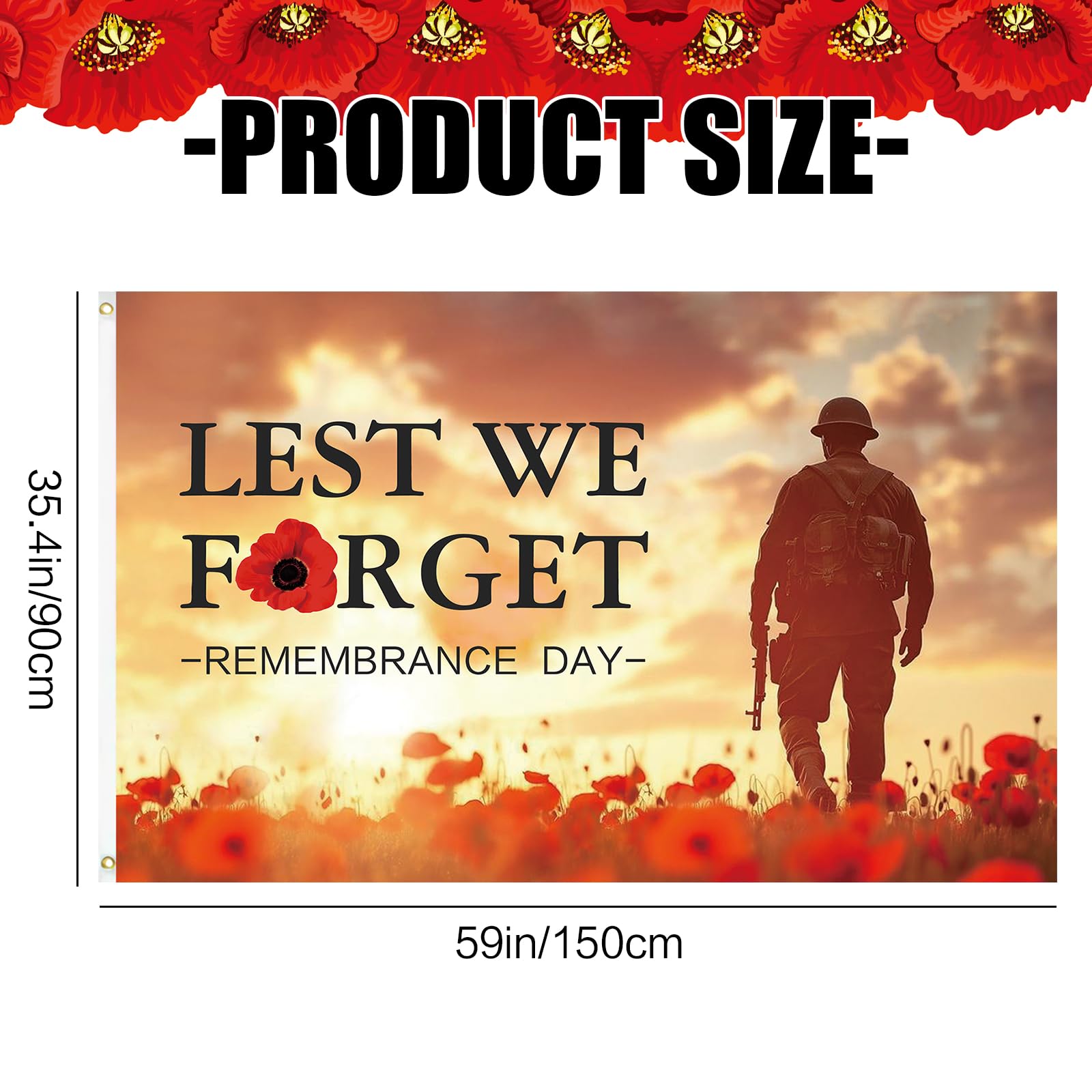 Lest We Forget Flag, Remembrance Day Flag 90 Cm X 150 Cm, D-Day ...