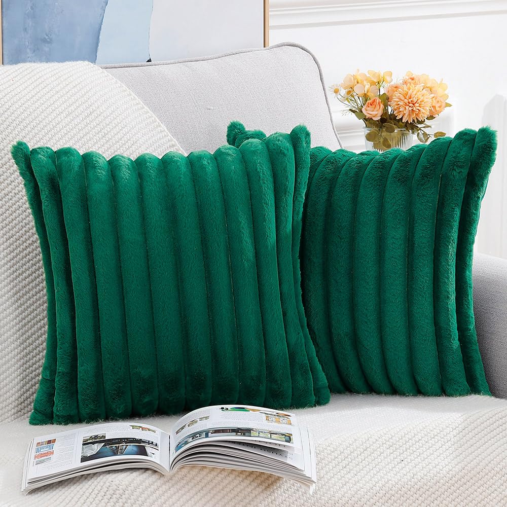 Madizz Set of 2 Faux Fur Decorative Cushion Covers 24x24 inch, 60x60 cm - Image 2