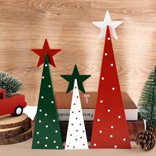 Miniatura 8 de Decoraciones de Navidad para interiores, decoración de Navidad - 3 piezas de señales de árbol de Navidad de madera con estrellas para el hogar,